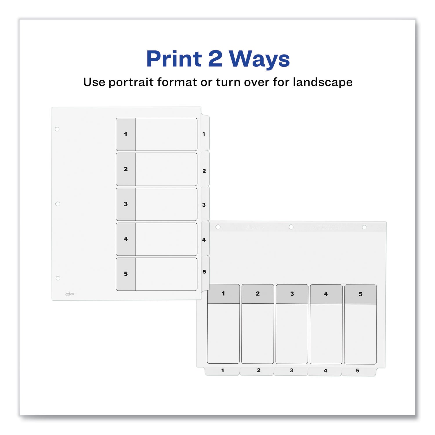 Avery® Customizable Table of Contents Ready Index Black and White Dividers, 5-Tab, 1 to 5, 11 x 8.5, White, 6 Sets