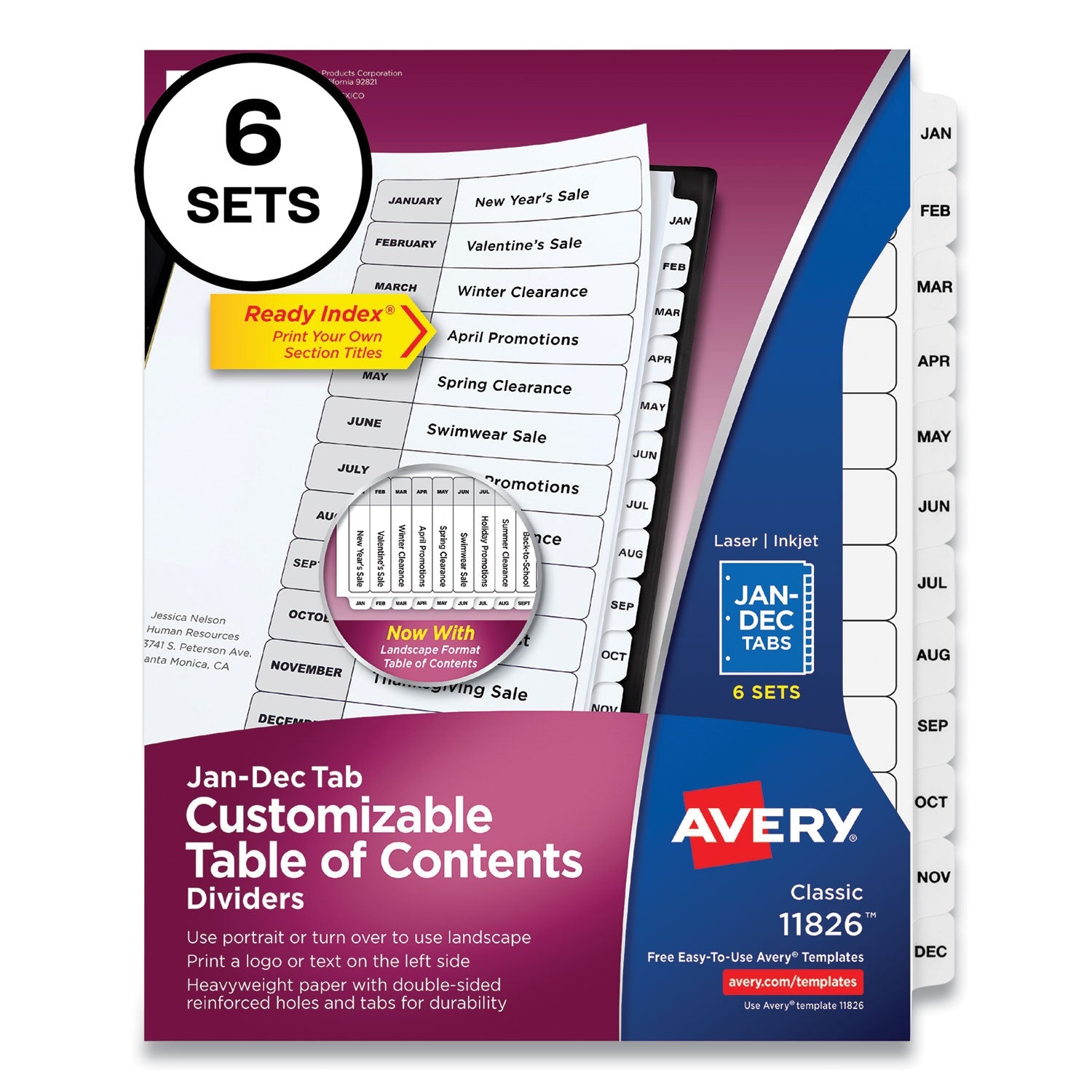 Avery® Customizable Table of Contents Ready Index Black and White Dividers, 12-Tab, Jan. to Dec., 11 x 8.5, White, 6 Sets