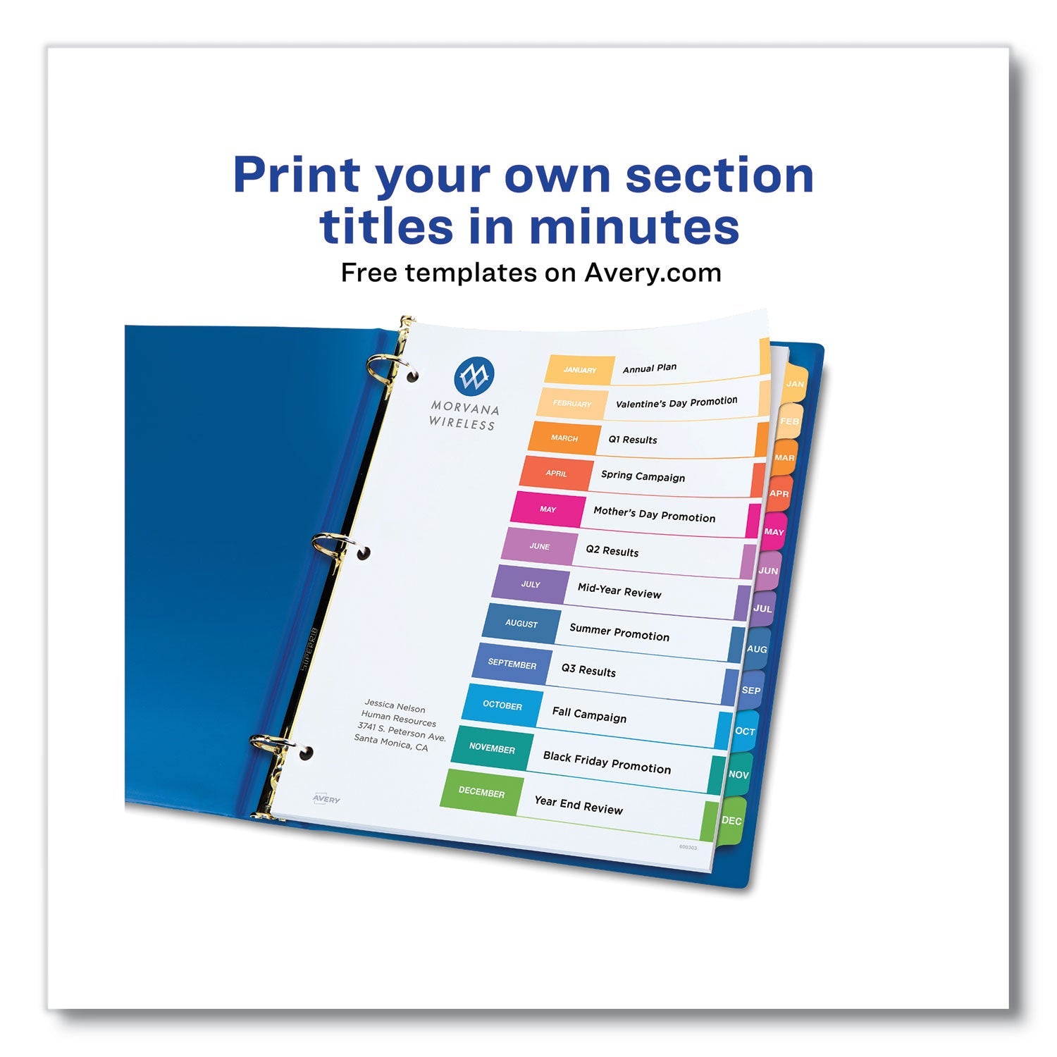 Avery® Customizable Table of Contents Ready Index Multicolor Dividers, 12-Tab, Jan. to Dec., 11 x 8.5, White, 6 Sets