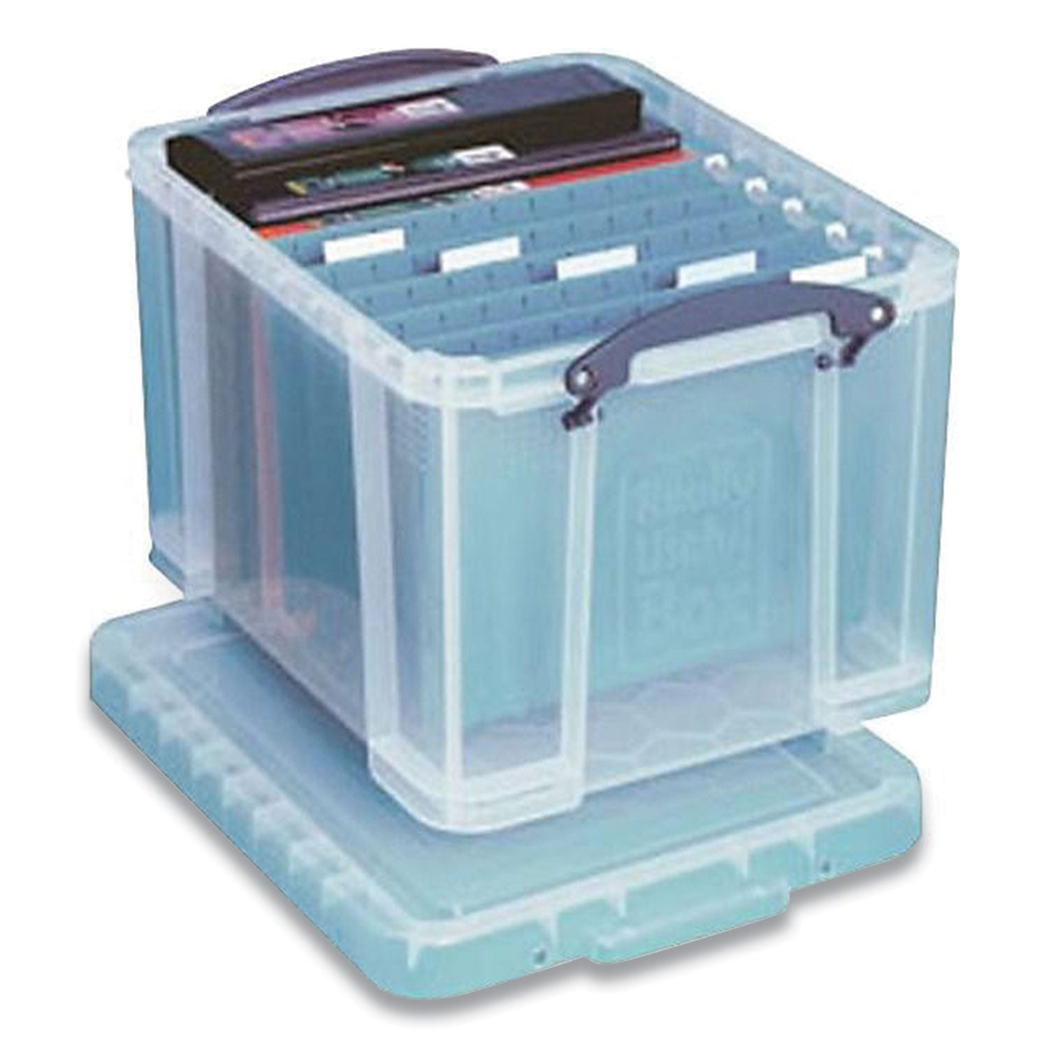 Really Useful Box® Stackable File Box, Legal Files, 14.5 X 18.5 X 12.75, Clear/blue Accents