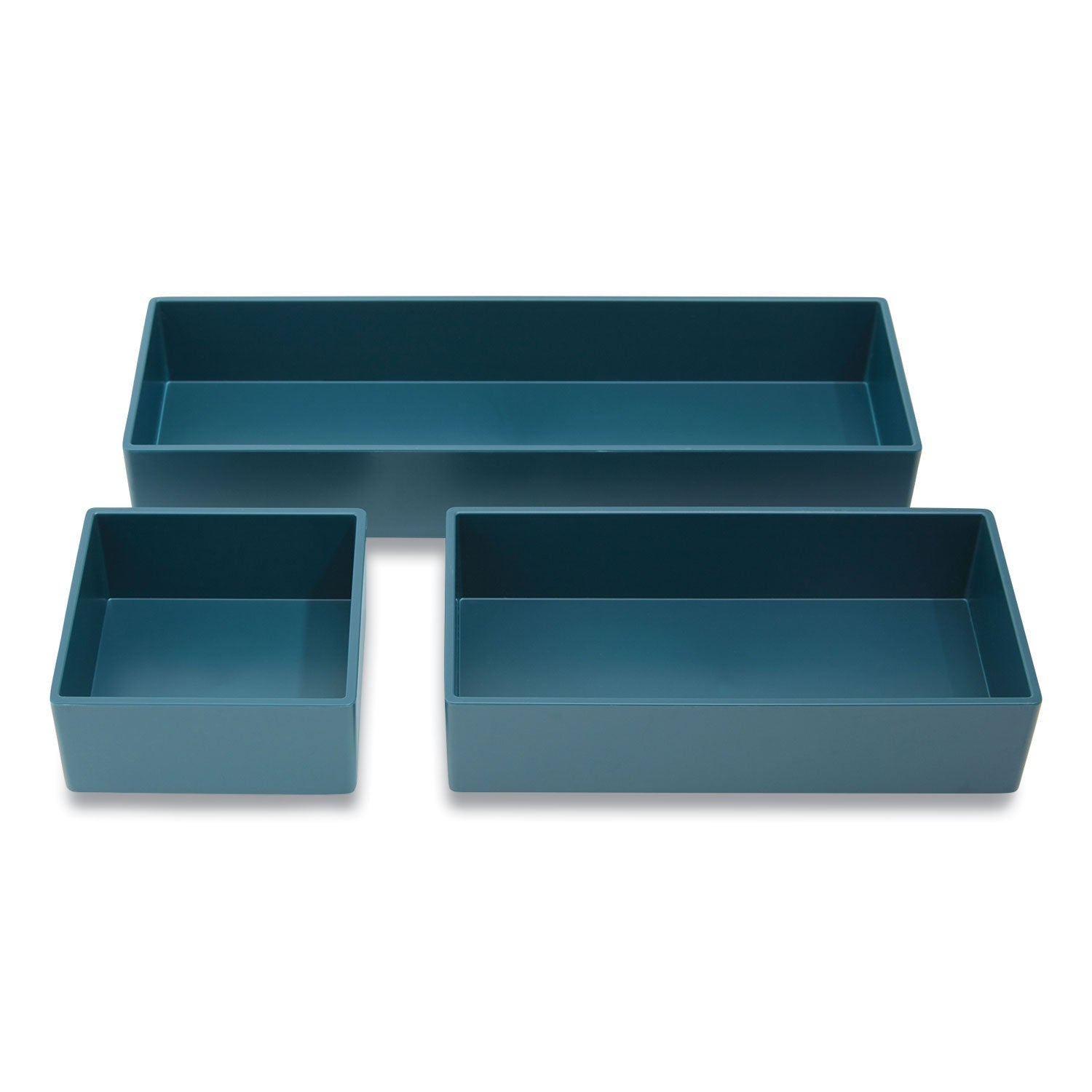 TRU RED™ Three-Piece Plastic Drawer Organizer, 3.23 X 3.23 X 1.47, 6.26 X 3.23 X 1.47, 9.5 X 3.23 X 1.47, Teal, 3/set