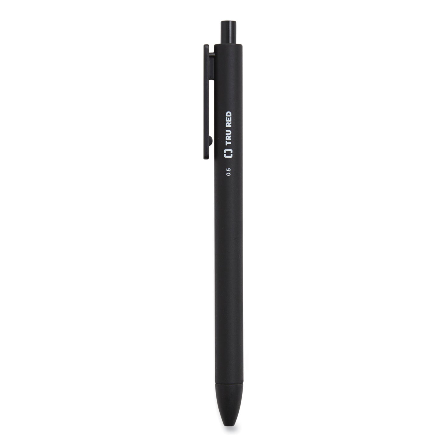 TRU RED™ Quick Dry Gel Pen, Retractable, Fine 0.5 mm, Black Ink, Black Barrel, Dozen
