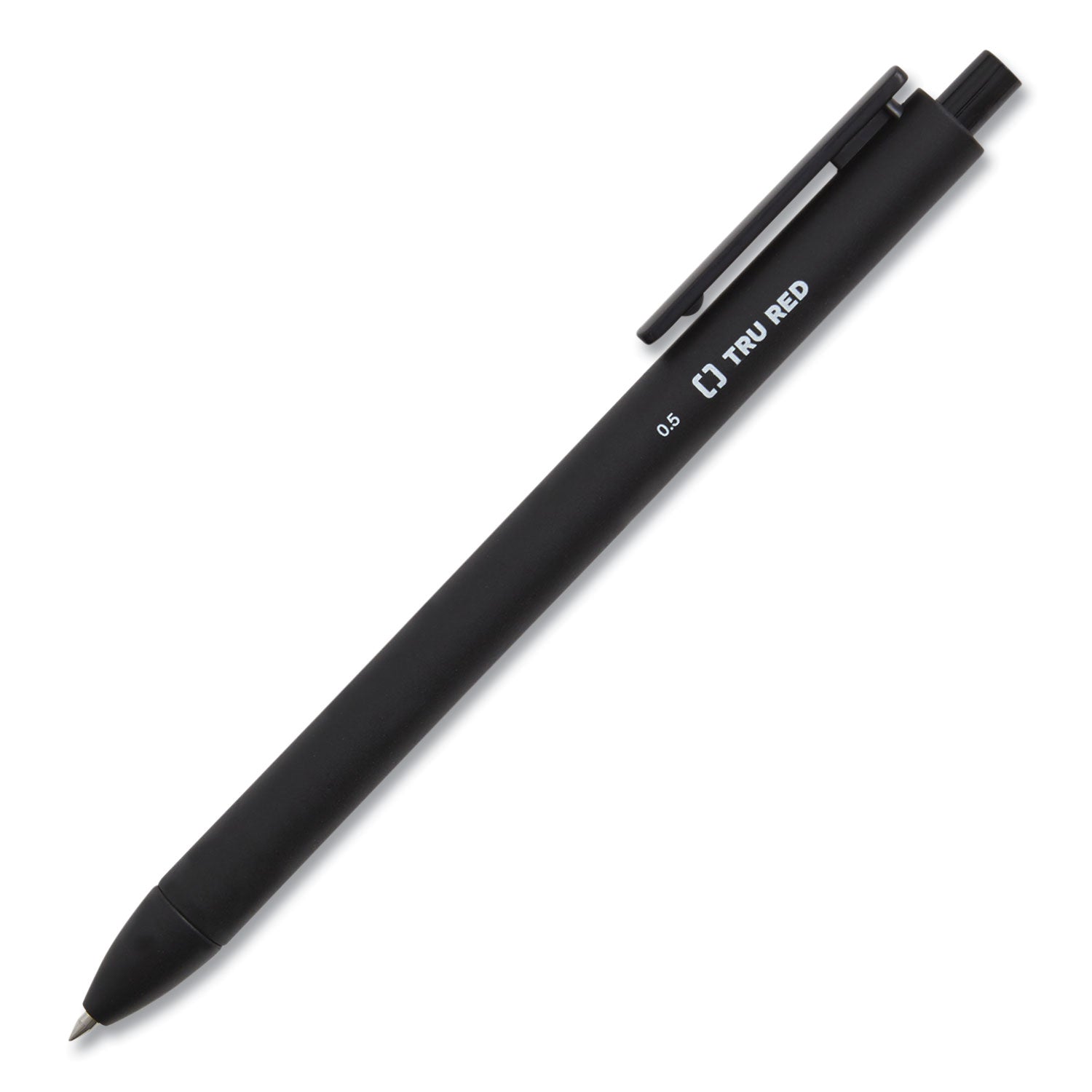 TRU RED™ Quick Dry Gel Pen, Retractable, Fine 0.5 mm, Black Ink, Black Barrel, Dozen