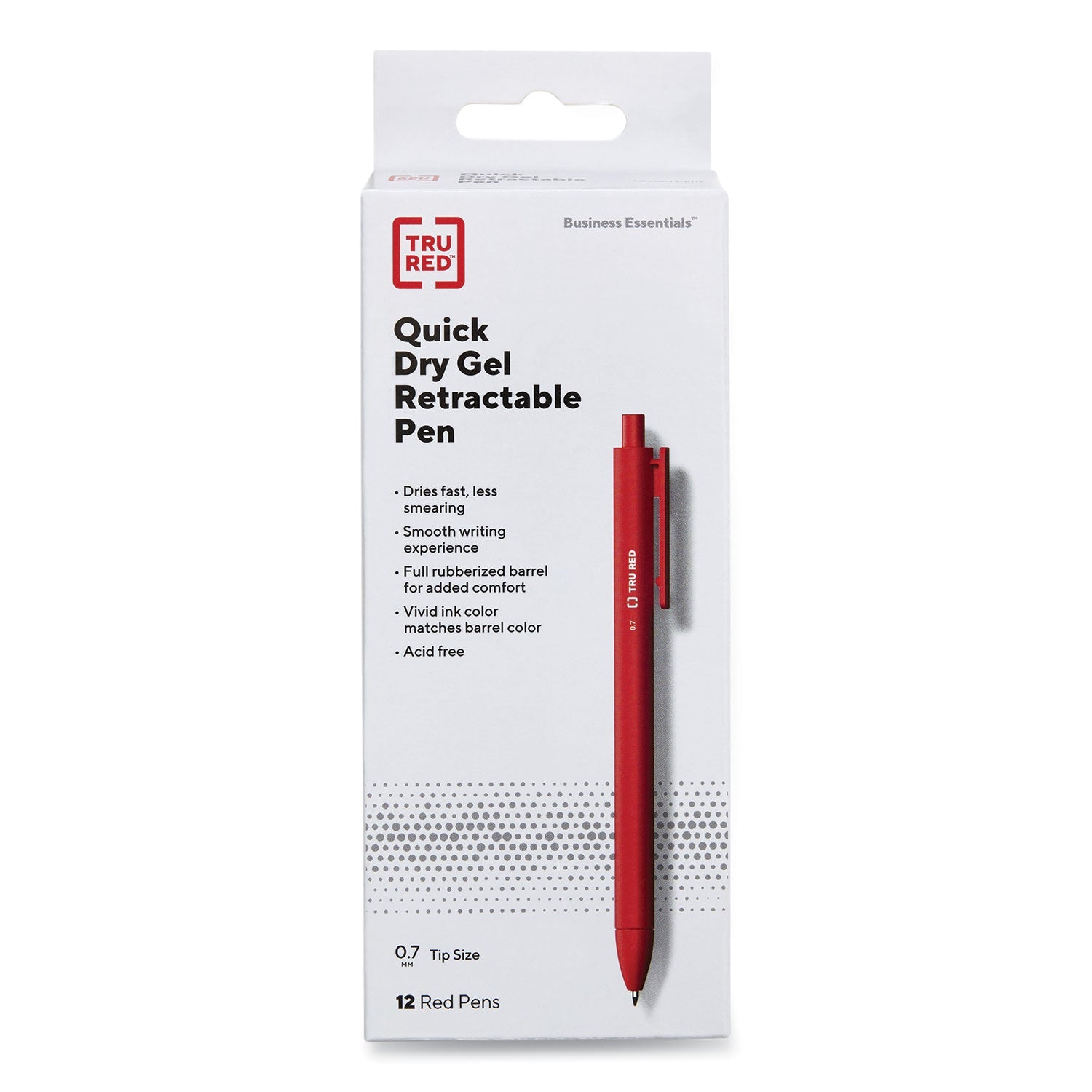 TRU RED™ Quick Dry Gel Pen, Retractable, Medium 0.7 Mm, Red Ink, Red Barrel, Dozen