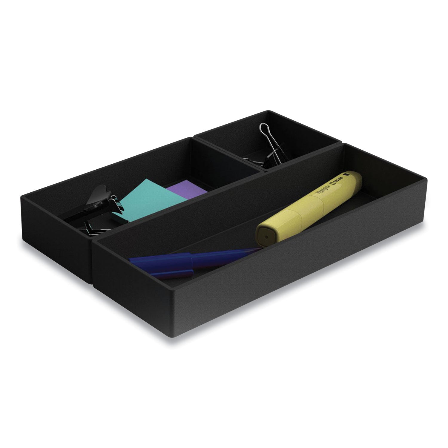 TRU RED™ Three-Piece Plastic Drawer Organizer, 3.23 X 3.23 X 1.47, 6.26 X 3.23 X 1.47, 9.5 X 3.23 X 1.47, Black, 3/set