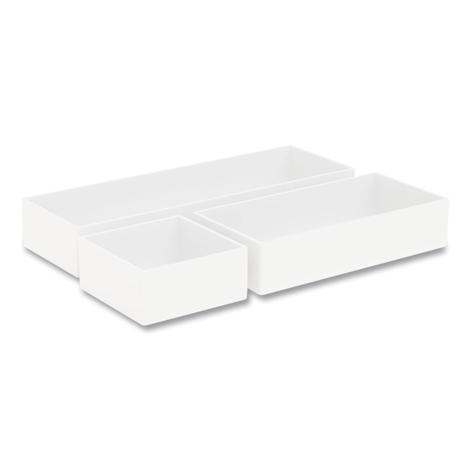 TRU RED™ Three-Piece Plastic Drawer Organizer, 3.23 X 3.23 X 1.47, 6.26 X 3.23 X 1.47, 9.5 X 3.23 X 1.47, White, 3/set