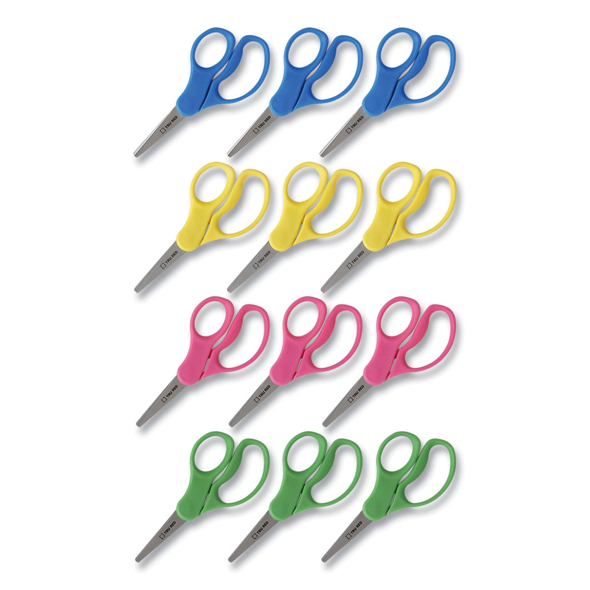 TRU RED™ Kids' Pointed Tip Stainless Steel Scissors, 5" Long, 2.05" Cut Length, Straight Assorted Color Handles, 12/Pack