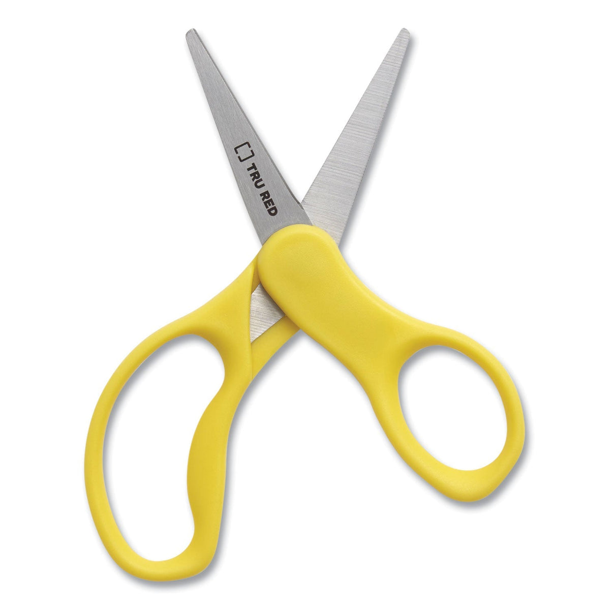 TRU RED™ Kids' Pointed Tip Stainless Steel Scissors, 5" Long, 2.05" Cut Length, Straight Assorted Color Handles, 12/Pack