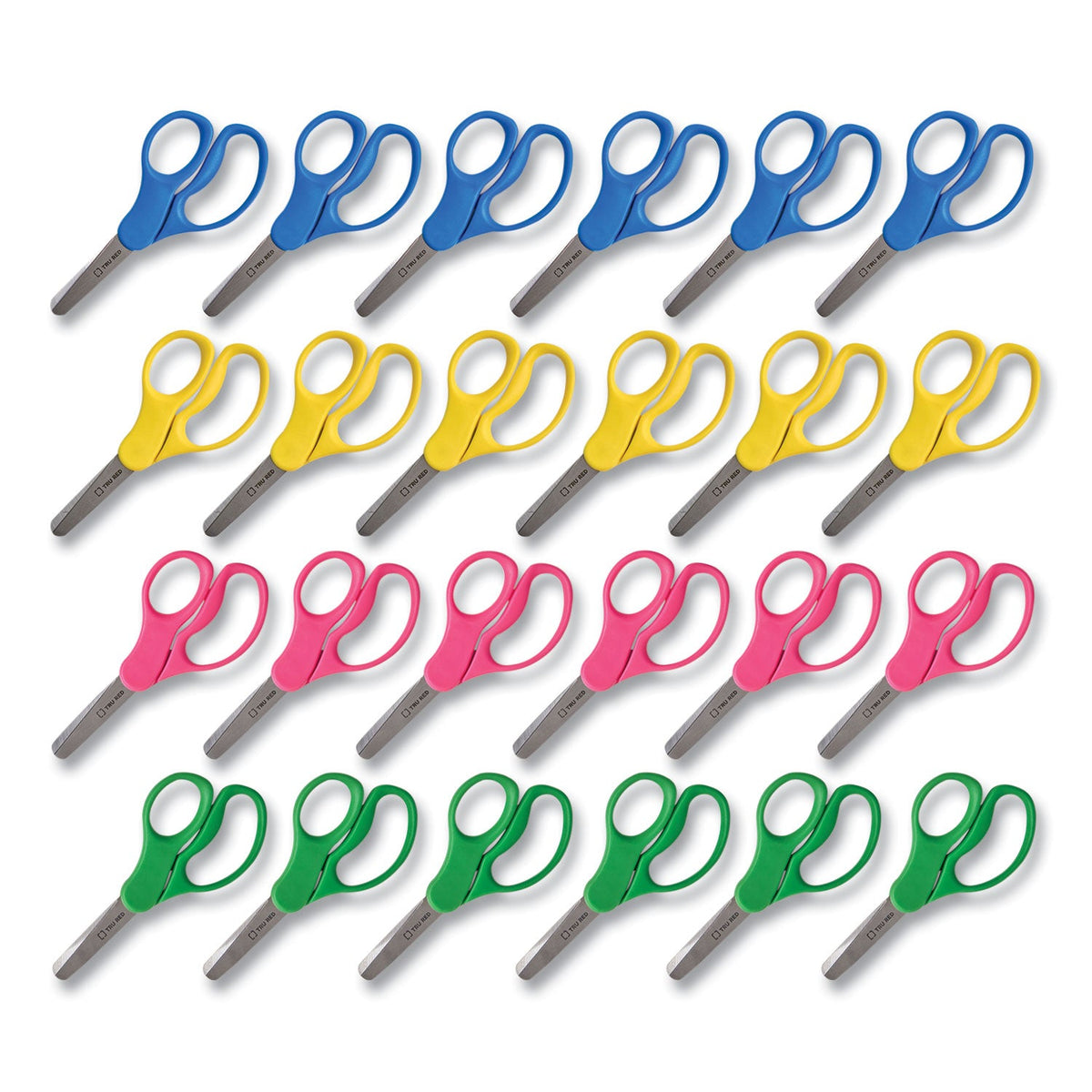 TRU RED™ Kids' Blunt Tip Stainless Steel Safety Scissors, 5" Long, 2.05" Cut Length, Straight Assorted Color Handles, 24/Pack