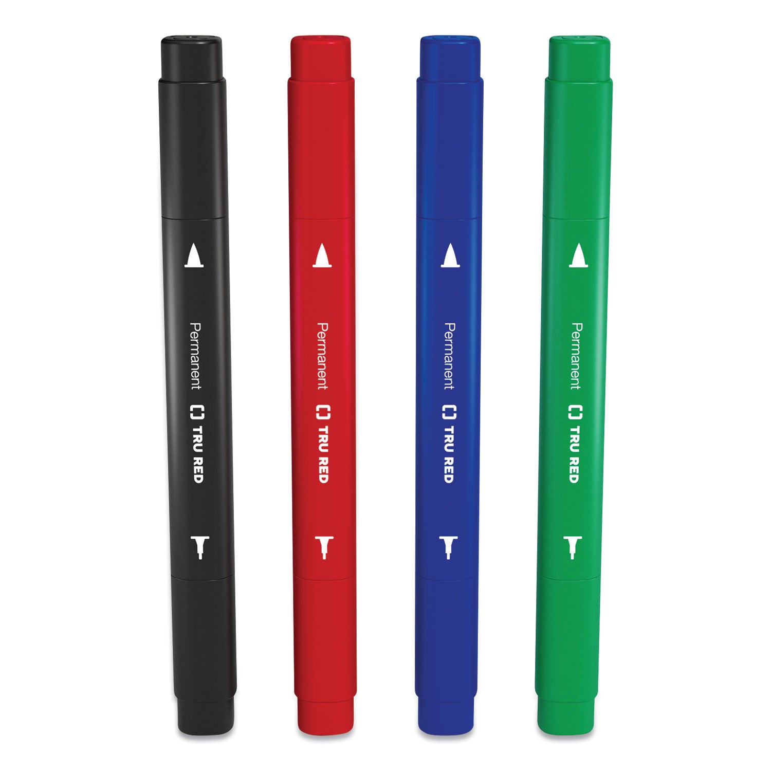 TRU RED™ Permanent Marker, Pen-Style Twin-Tip, Extra-Fine/fine Bullet/needle Tips, Assorted Colors, 4/pack