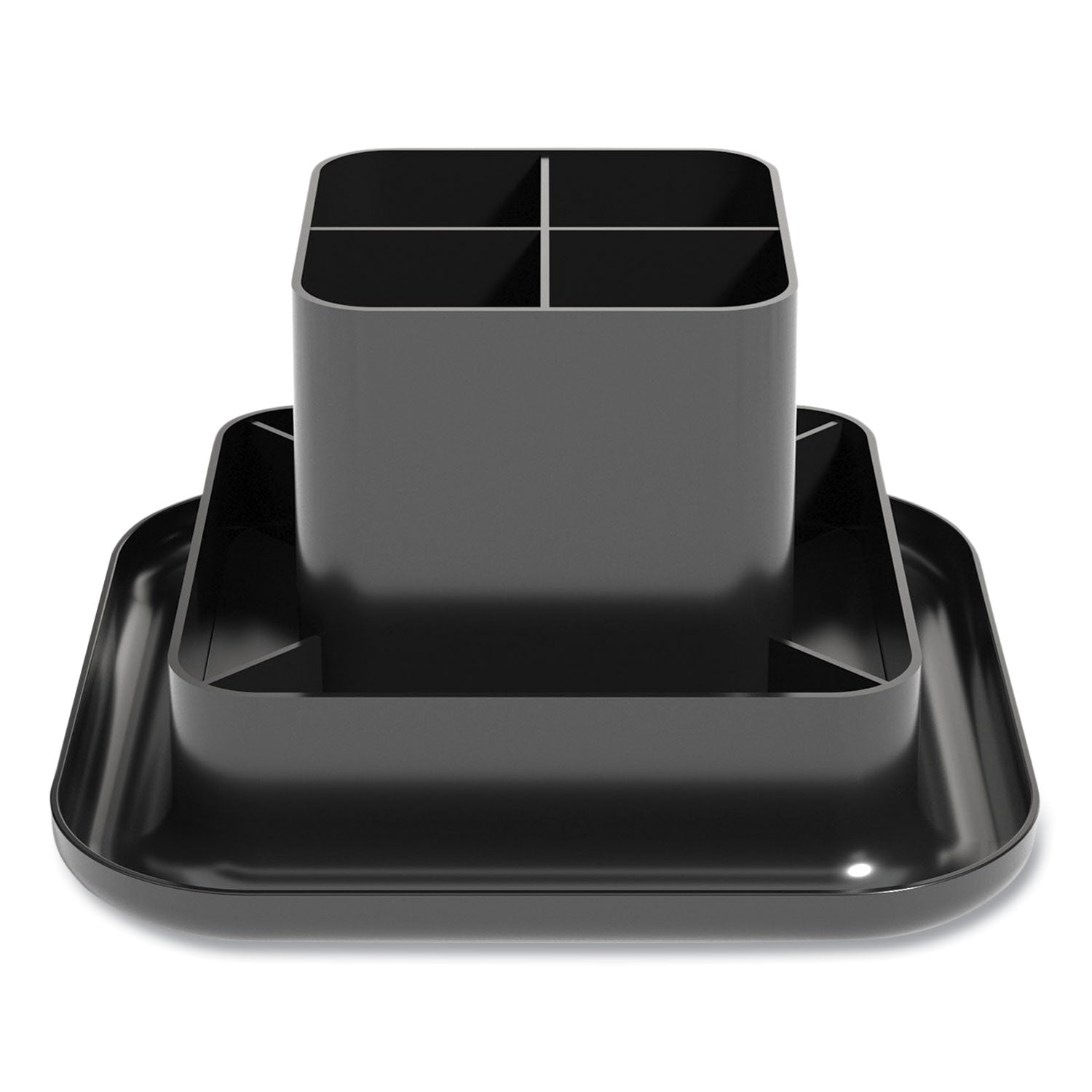 TRU RED™ Plastic Rotating Organizer, 9 Compartments, Plastic, 8.2" Diameter x 5.4"h, Black