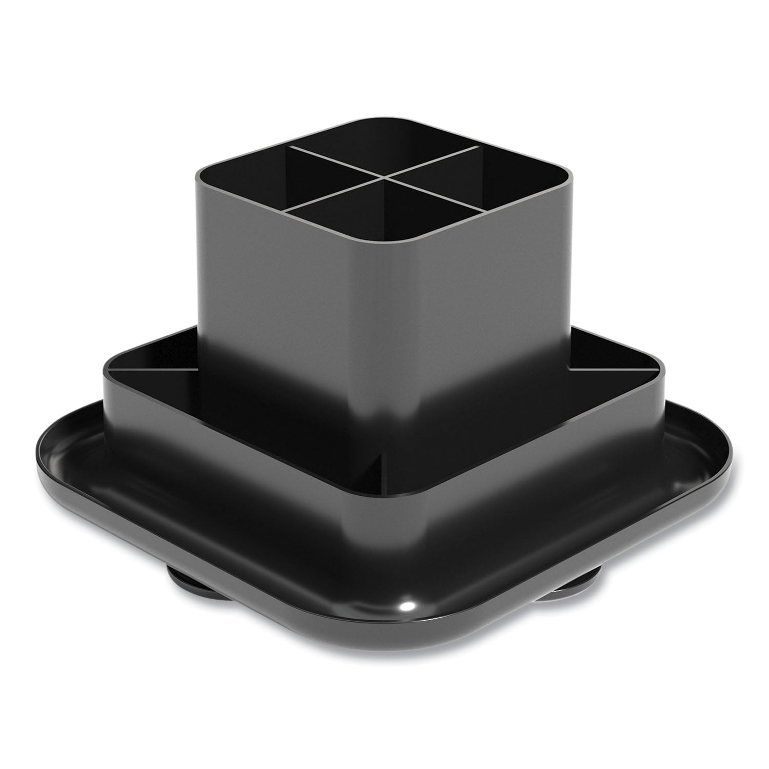 TRU RED™ Plastic Rotating Organizer, 9 Compartments, Plastic, 8.2" Diameter x 5.4"h, Black