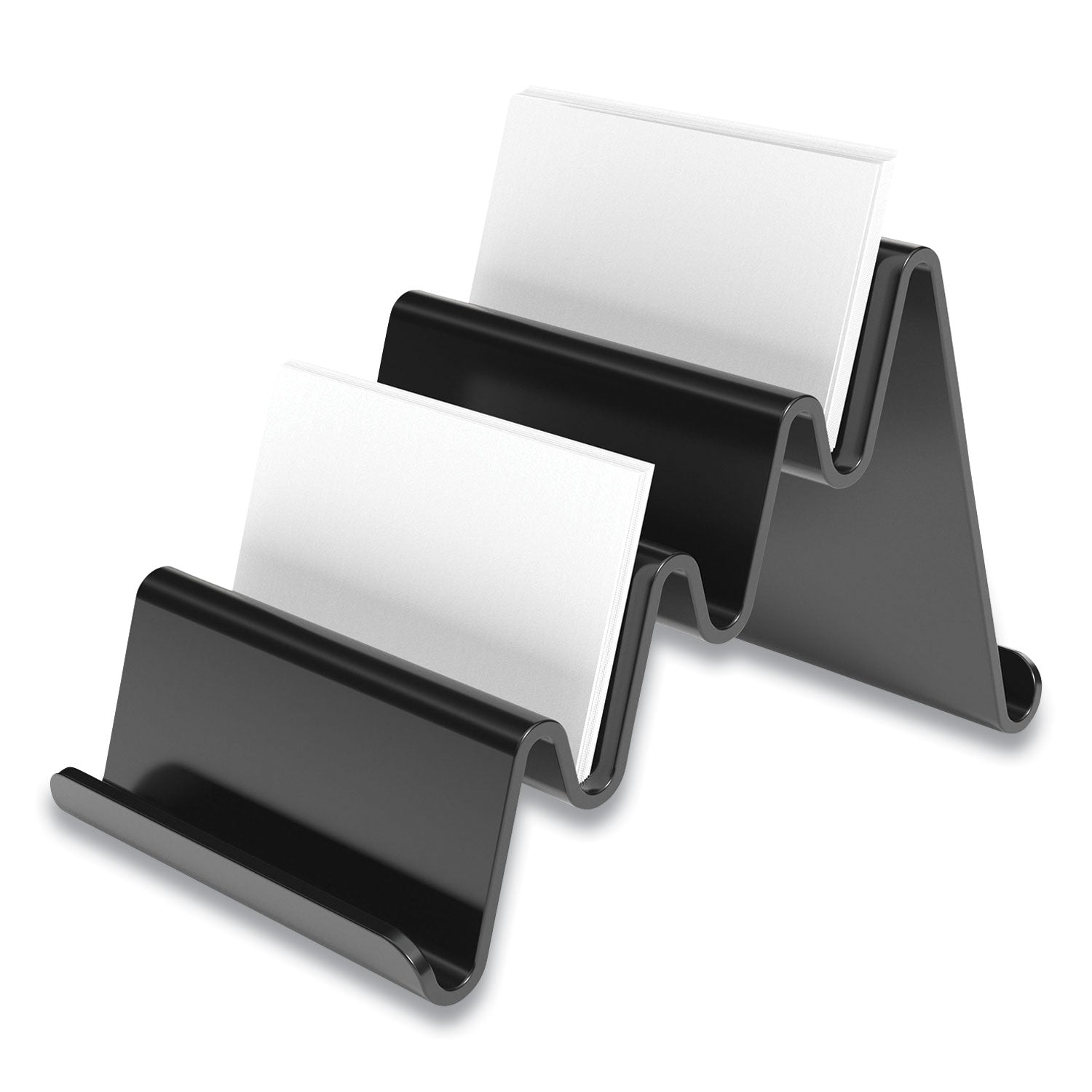 TRU RED™ Four Compartment Business Card Holder, Holds 100 Cards, 3.9 X 6.3 X 4, Plastic, Black