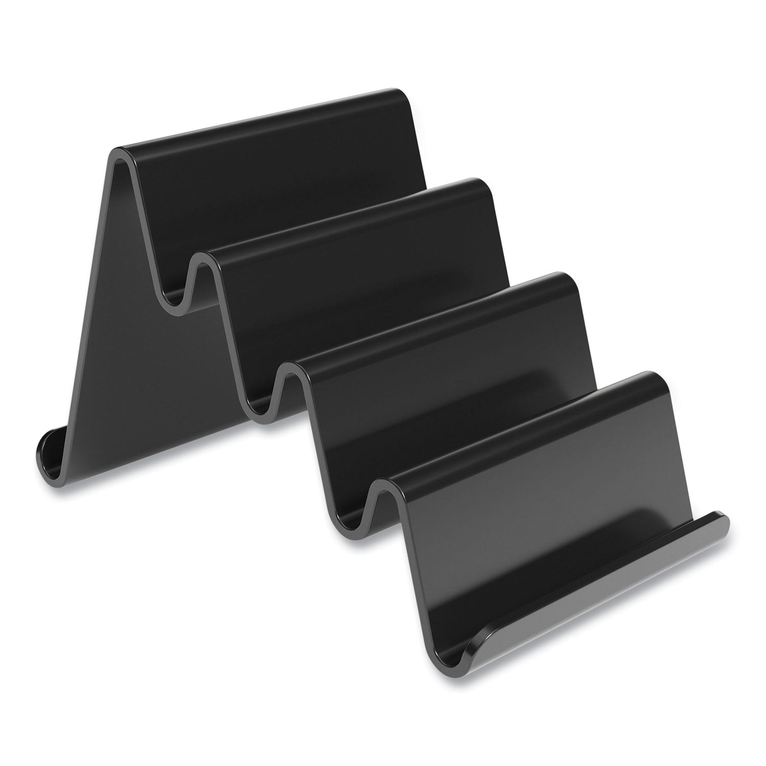 TRU RED™ Four Compartment Business Card Holder, Holds 100 Cards, 3.9 X 6.3 X 4, Plastic, Black