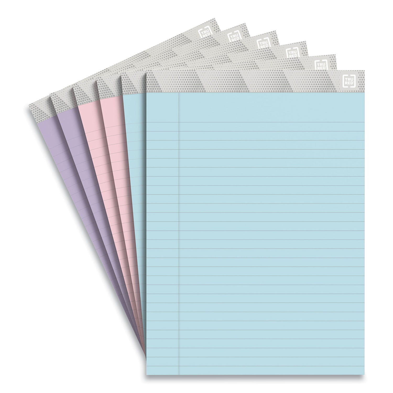 TRU RED™ Notepads, Wide/legal Rule, 50 Assorted Pastel-Color 8.5 X 11.75 Sheets, 6/pack