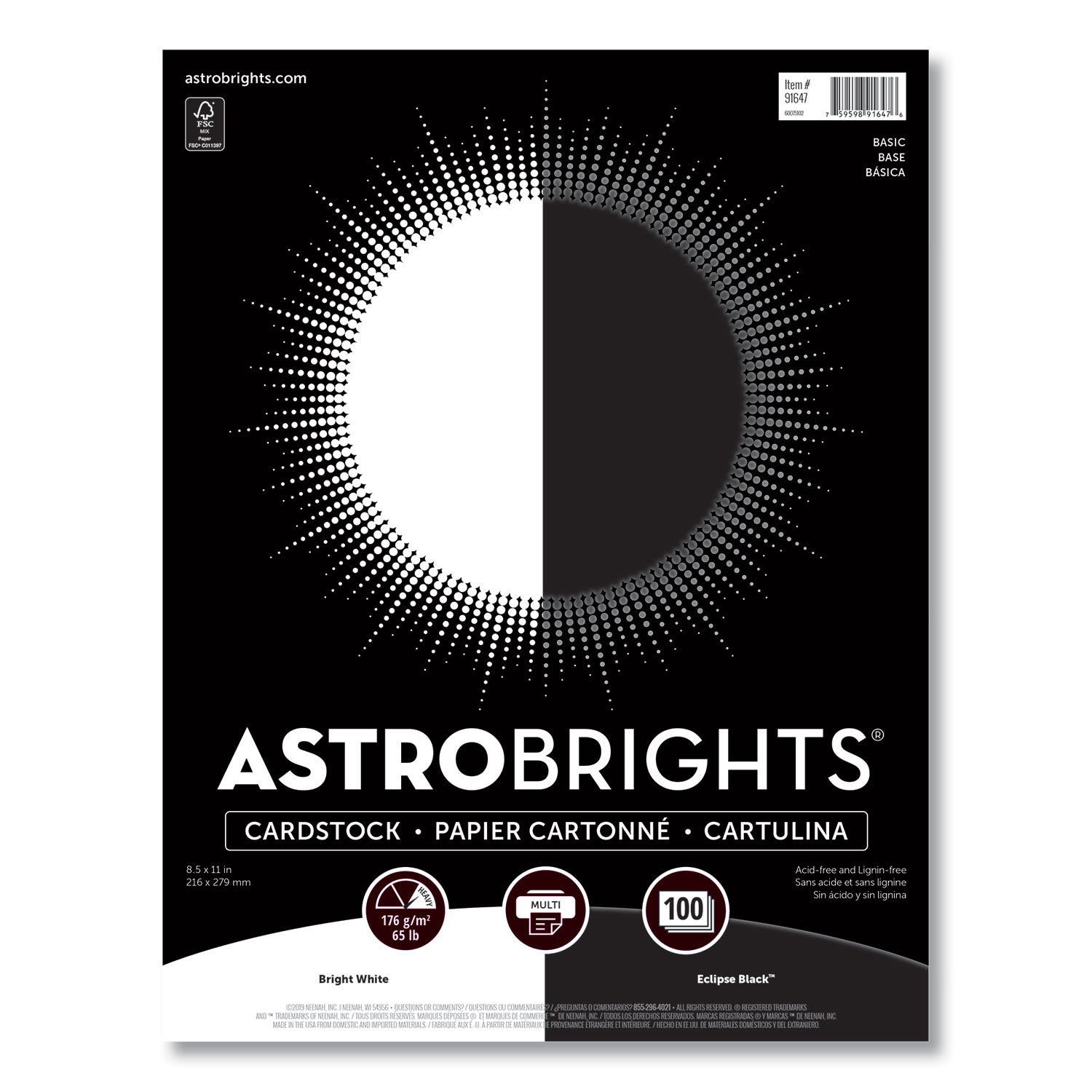 Astrobrights® Color Cardstock - "Basic" Assortment, 65 lb Cover Weight, 8.5 x 11, Assorted Basic Colors, 100/Pack