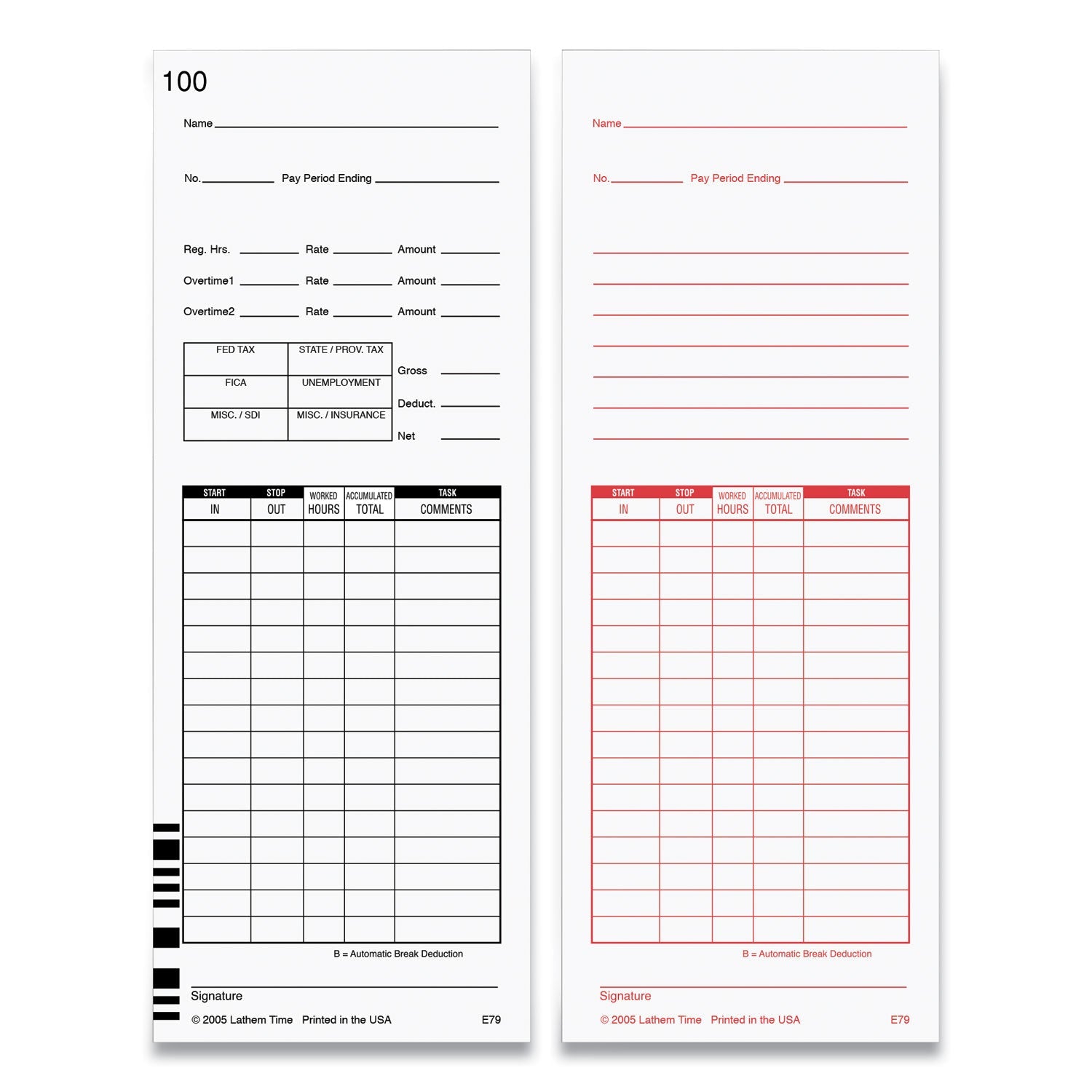 Lathem® Time Time Clock Cards For Lathem Time 7000e/7500e, Two Sides, 3.38 X 8.78, 100/pack