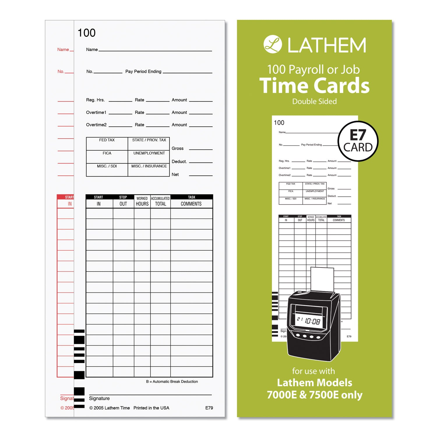 Lathem® Time Time Clock Cards For Lathem Time 7000e/7500e, Two Sides, 3.38 X 8.78, 100/pack