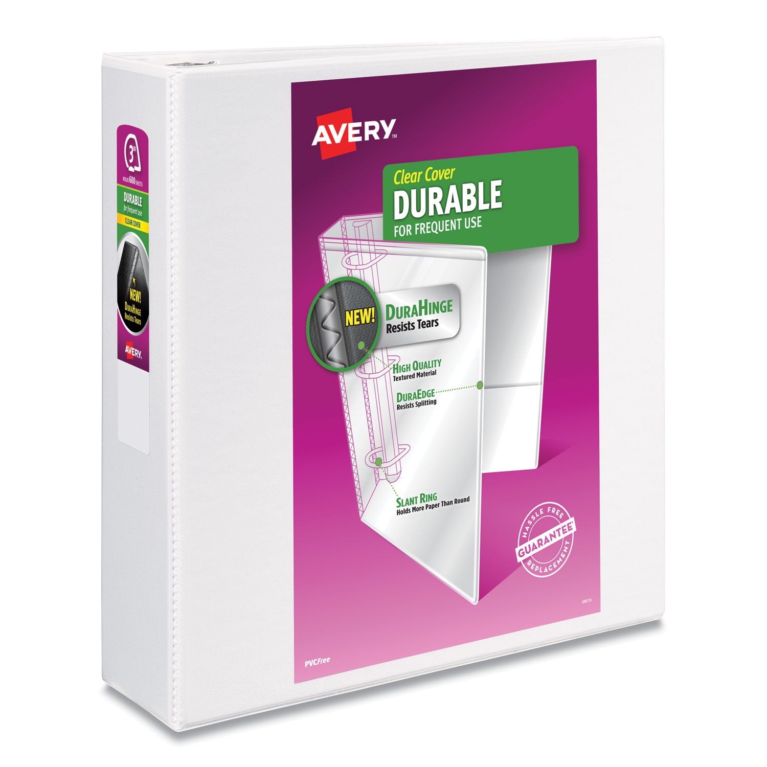 Avery® Durable View Binder With Durahinge And Slant Rings, 3 Rings, 3" Capacity, 11 X 8.5, White, 4/pack