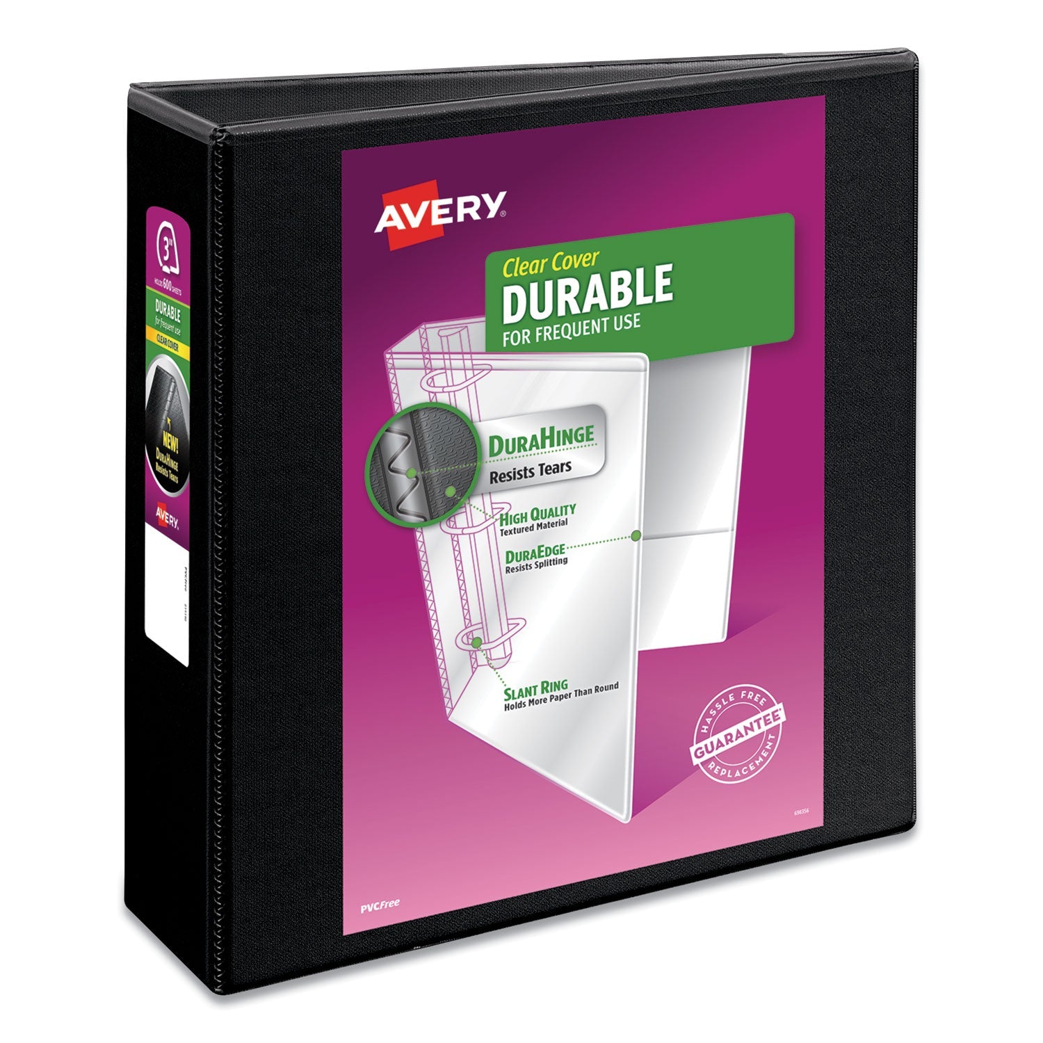 Avery® Durable View Binder With Durahinge And Slant Rings, 3 Rings, 3" Capacity, 11 X 8.5, Black