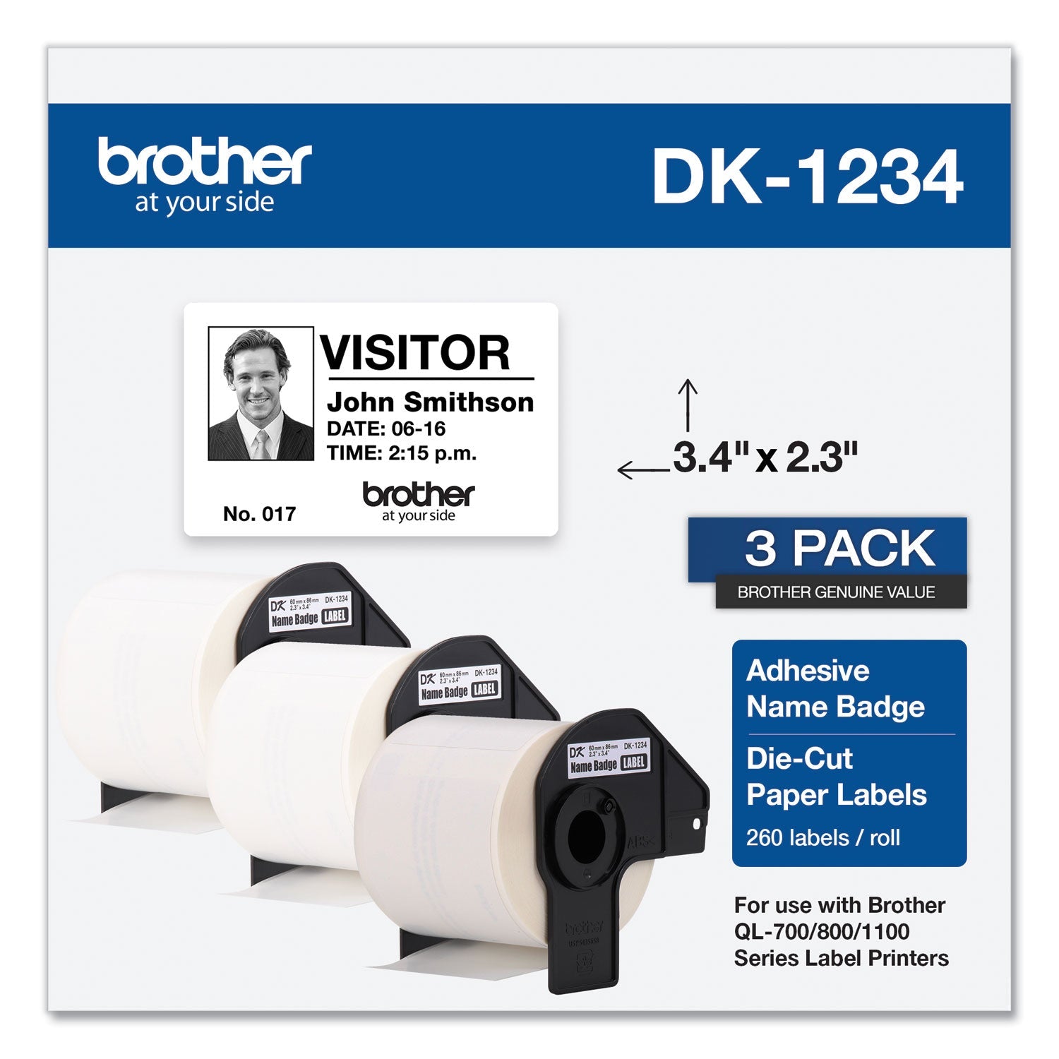 Die-Cut Name Badge Labels | White, 3 Rolls/Pack
