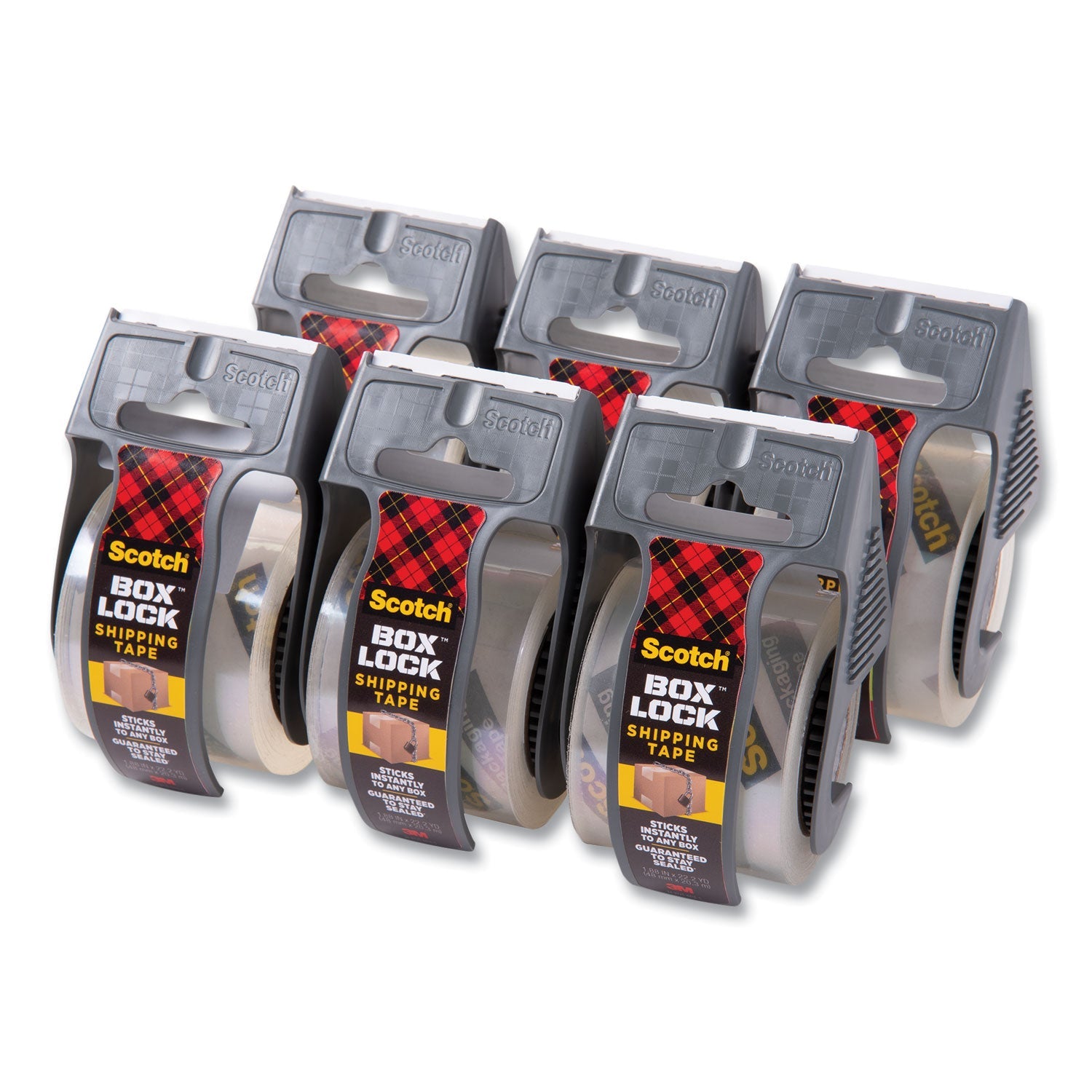 Scotch® Box Lock Shipping Packaging Tape, 1.5" Core With Dispenser, 1.88" X 22.2 Yds, Clear, 6/pack
