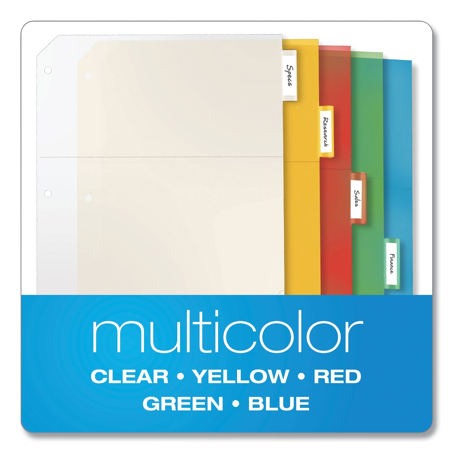 Cardinal® Poly Ring Binder Pockets, 8.5 x 11, Letter, Assorted Colors, 5/Pack
