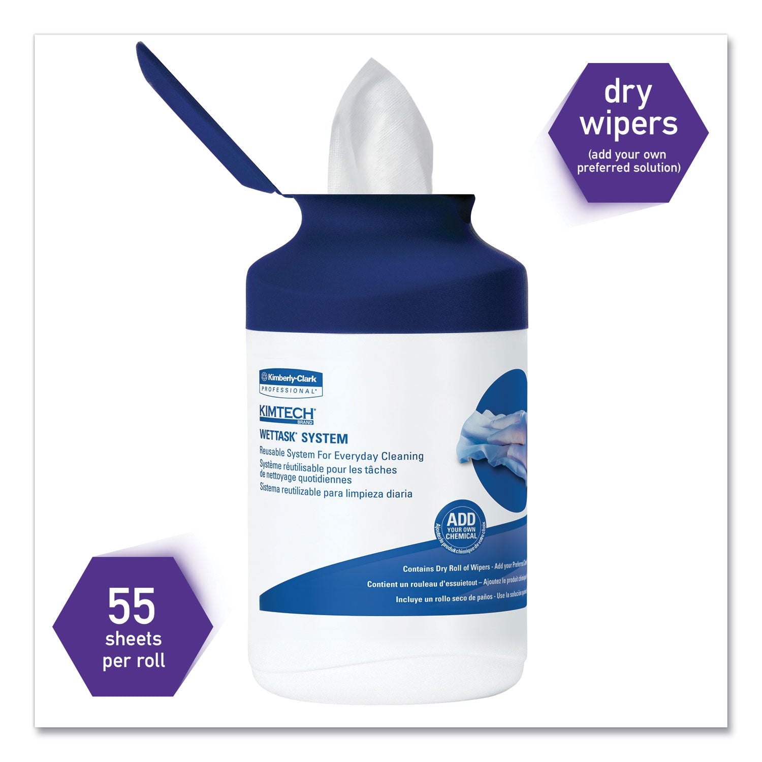 Kimtech™ Wettask System Prep Wipers For Bleach/disinfectants/sanitizers Hygienic Enclosed System Refills, W/canister, 55/rl,12 Roll/ct