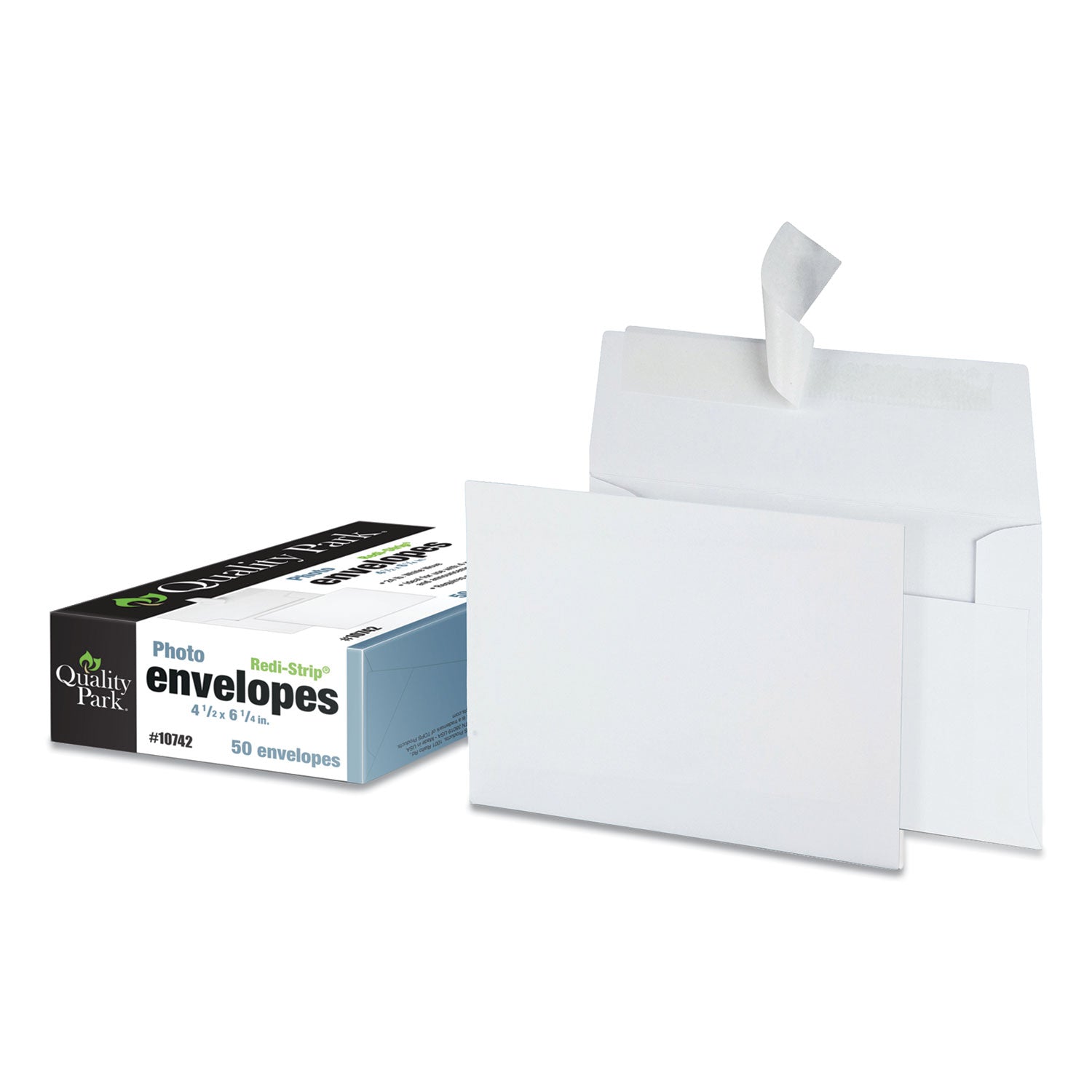 Quality Park™ Greeting Card/Invitation Envelope, A-4, Square Flap, Redi-Strip Adhesive Closure, 4.5 x 6.25, White, 50/Box
