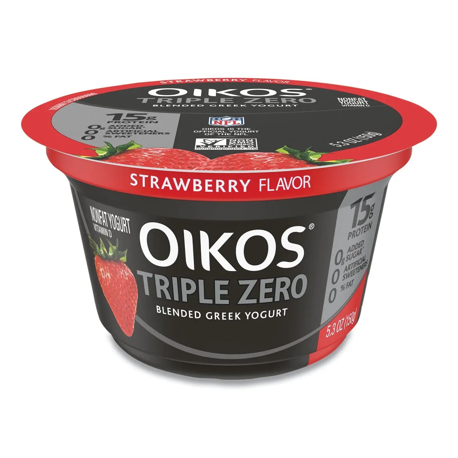 OIKOS® Triple Zero Blended Greek Nonfat Yogurt, 5.3 oz, Strawberry/Mixed Berry/Vanilla, 18/Carton - Bloom Skins