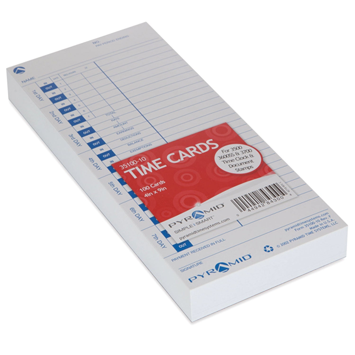 Pyramid Time Clock Cards | For Model 3000, 100/Pack