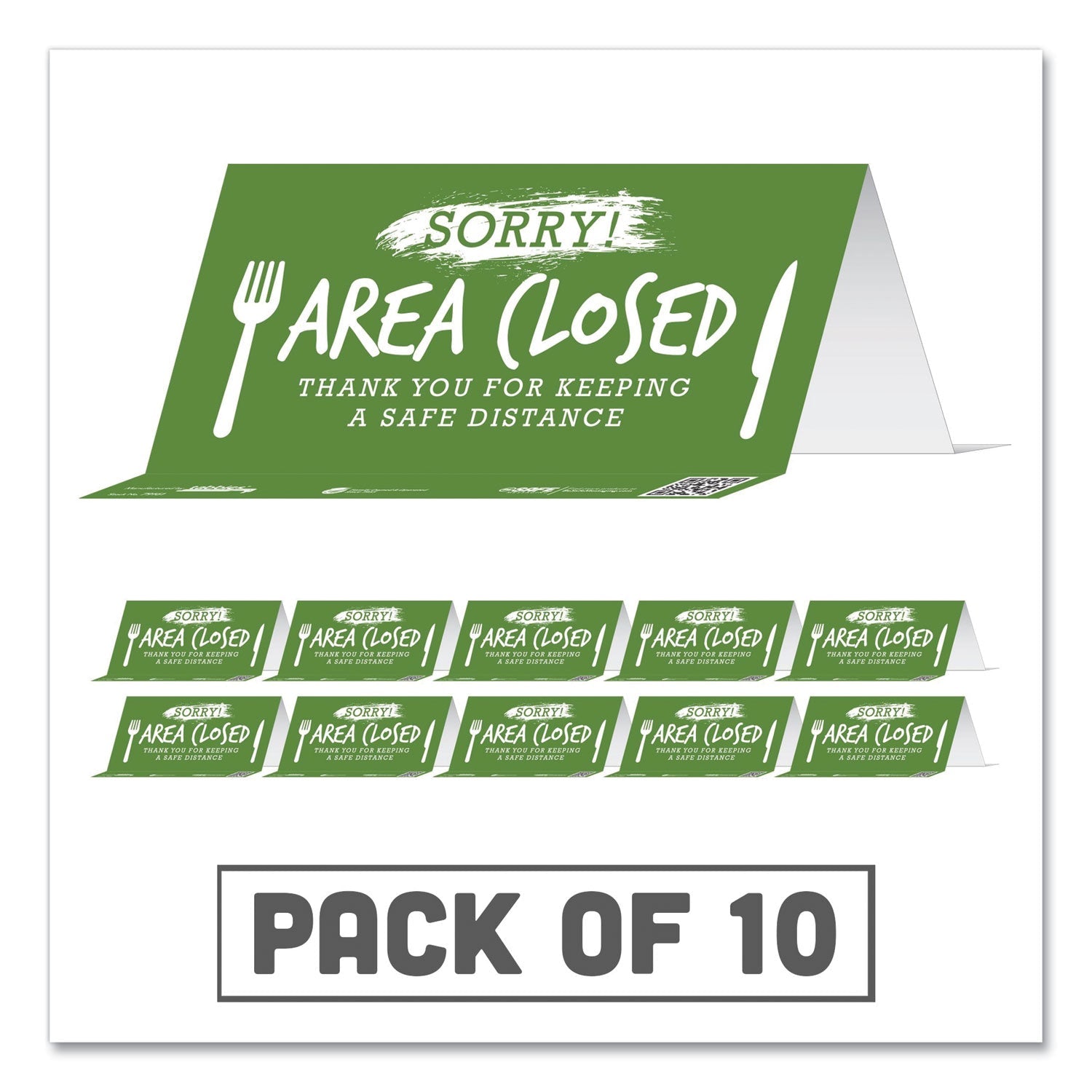 Table Top Tent Card | "Area Closed" 10/Pack