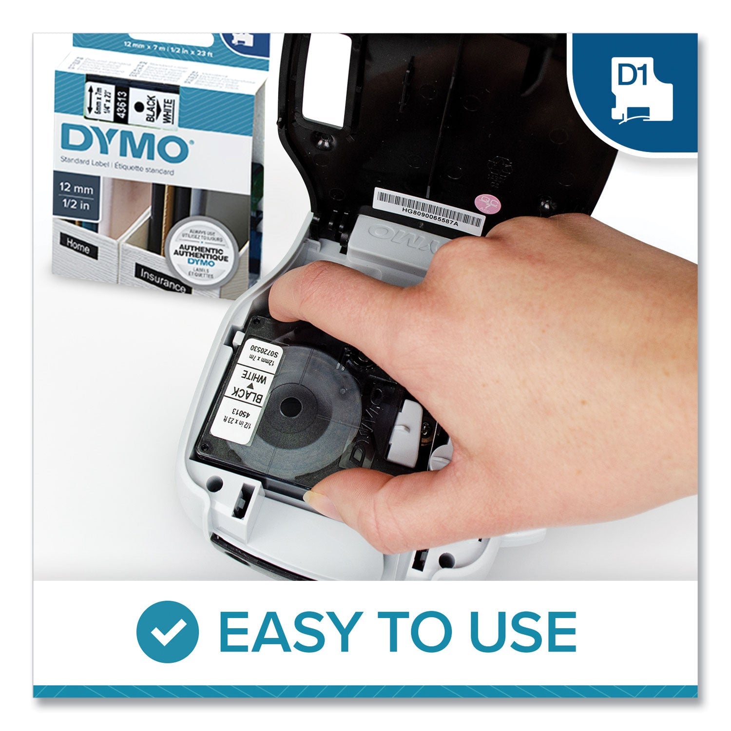 DYMO® D1 High-Performance Polyester Removable Label Tape, 0.5" X 23 Ft, White On Clear