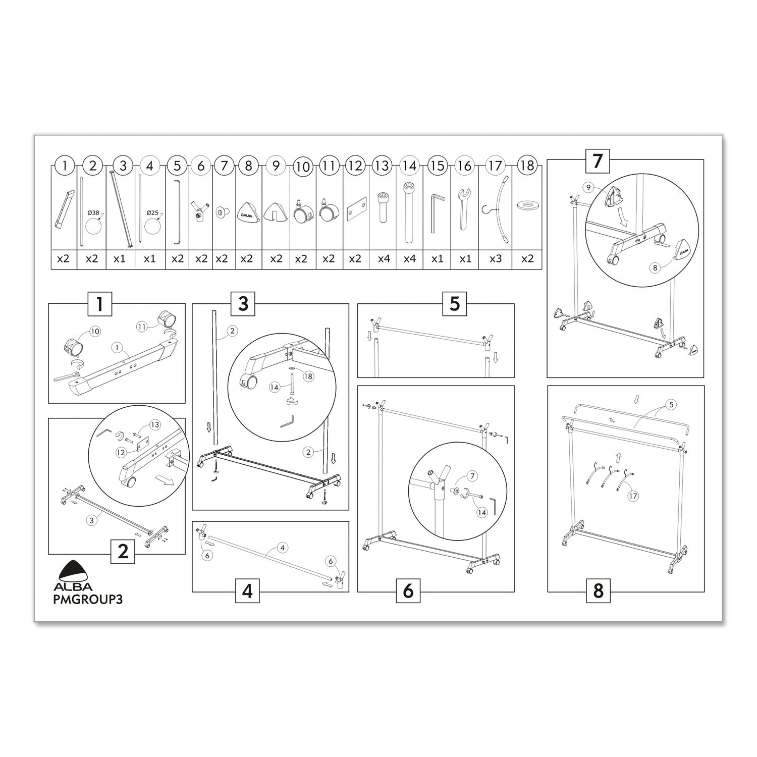 Alba™ Large Capacity Garment Rack, 63.5w X 21.25d X 67.5h, Black/silver