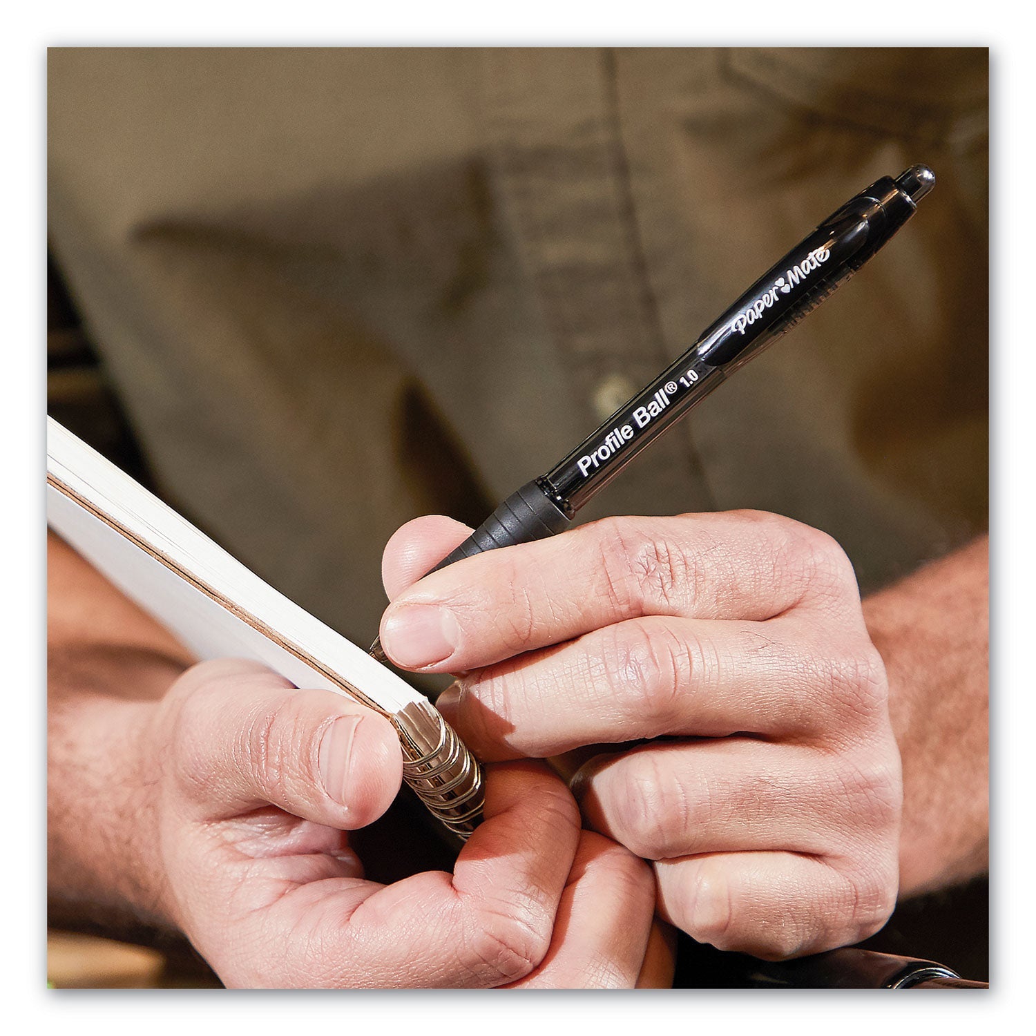 Paper Mate® Profile Ballpoint Pen, Retractable, Medium 1 Mm, Black Ink, Translucent Black Barrel, Dozen