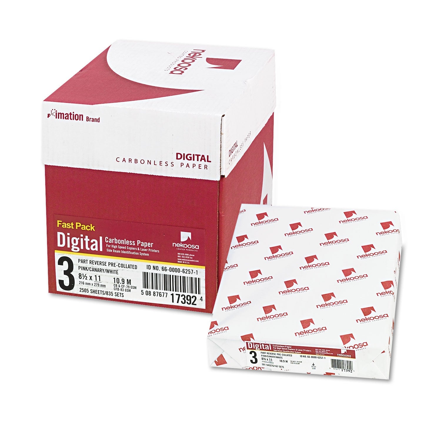 Nekoosa Fast Pack Carbonless 3-Part Paper, 8.5 X 11, Pink/canary/white, 500 Sheets/ream, 5 Reams/carton