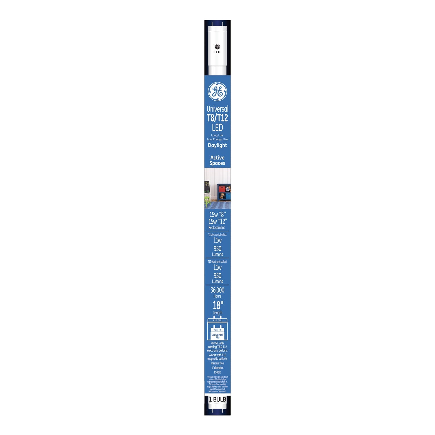 GE T8 LED Tube | 18" 11W | Daylight | 6-Pack