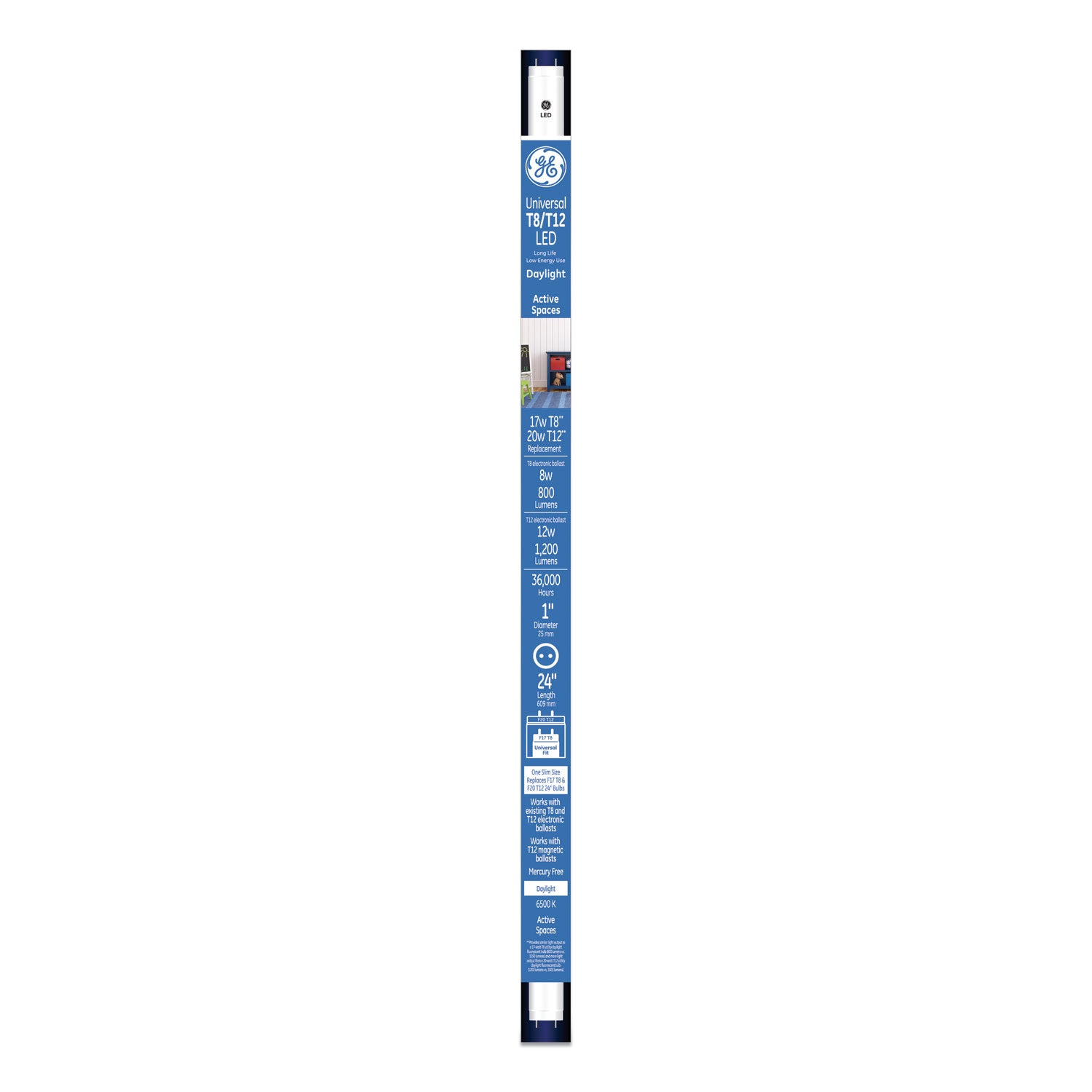 GE T8 LED Tube | 24" 8W | Daylight | 6-Pack