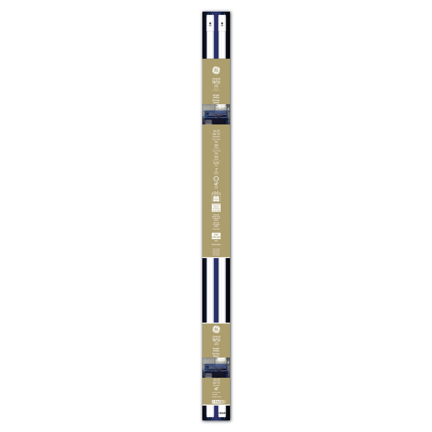 GE T8 LED Tube | 48" 15W | Bright White | 6-Pack