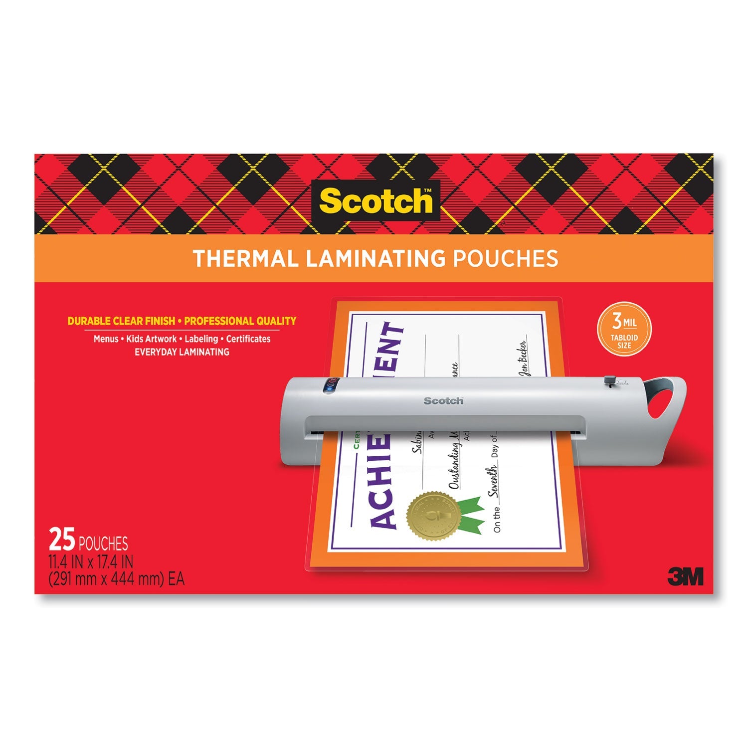 Scotch™ Laminating Pouches, 3 Mil, 11.5" X 17.5", Gloss Clear, 25/pack