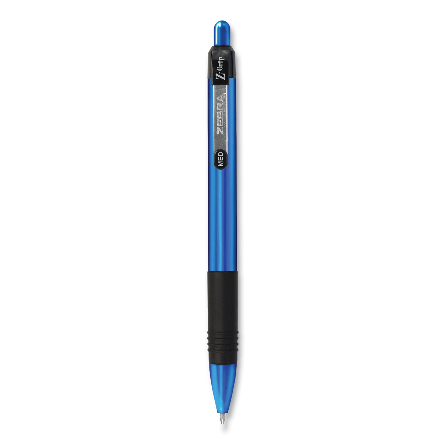 Zebra® Z-Grip Metal Ballpoint Pen, Retractable, Medium 1 mm, Blue Ink, Blue/Black Barrel, 12/Pack