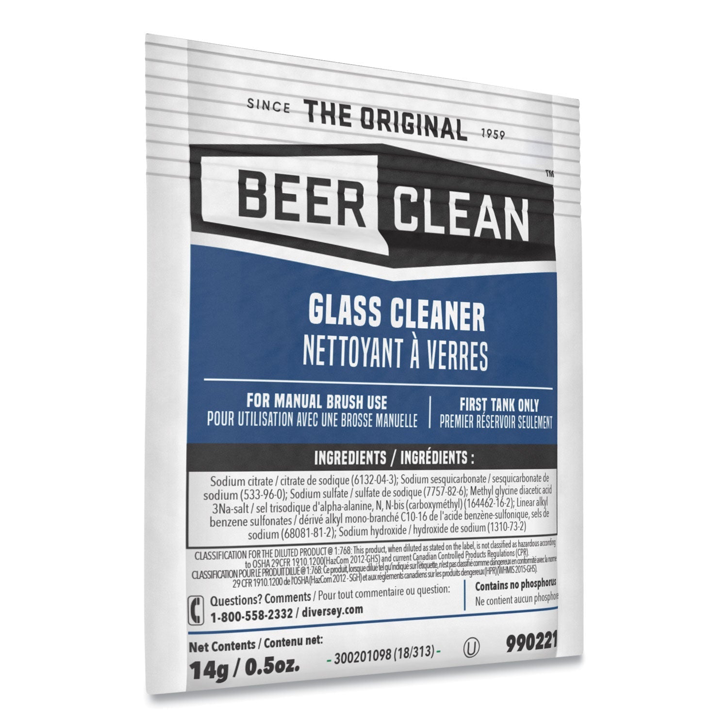 Diversey™ Beer Clean Glass Cleaner, Powder, 0.5 Oz Packet, 100/carton