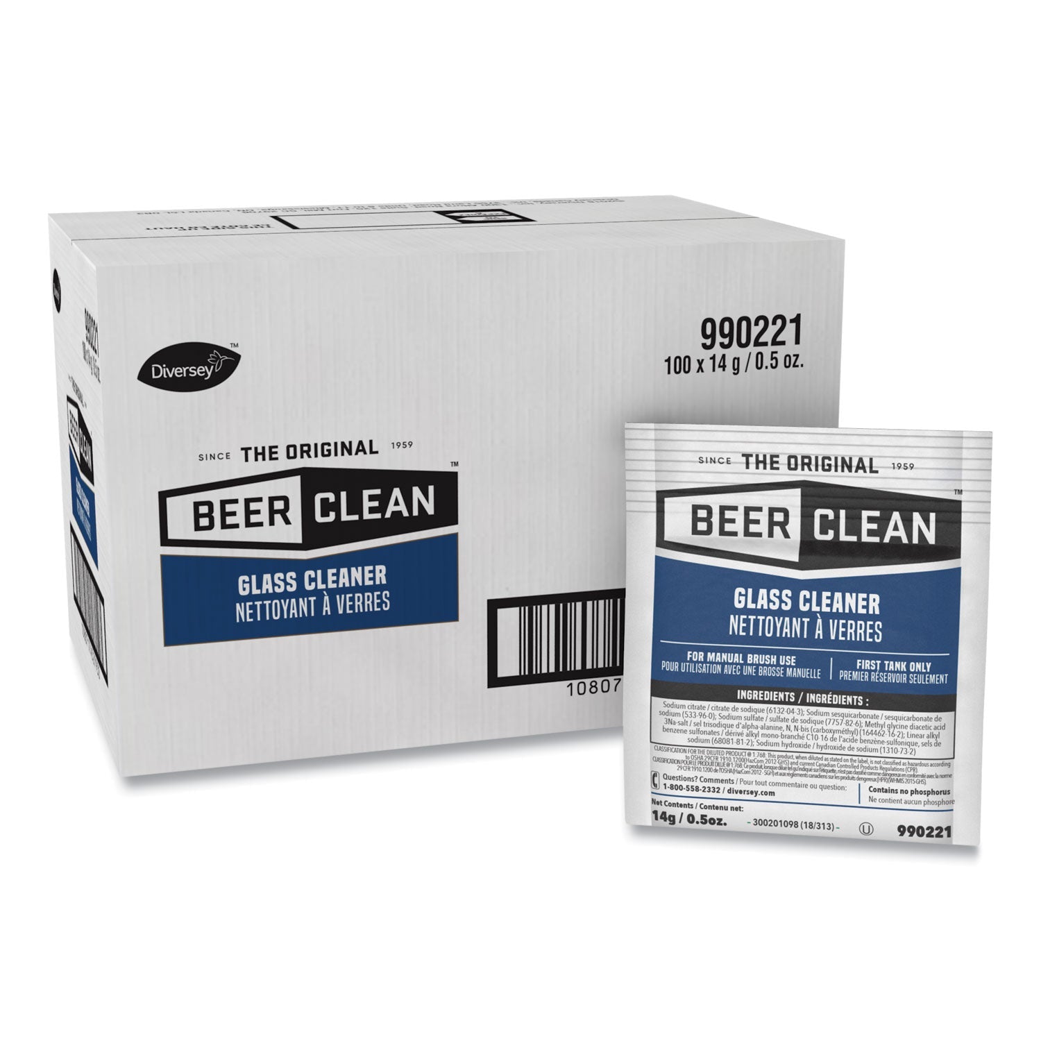 Diversey™ Beer Clean Glass Cleaner, Powder, 0.5 Oz Packet, 100/carton