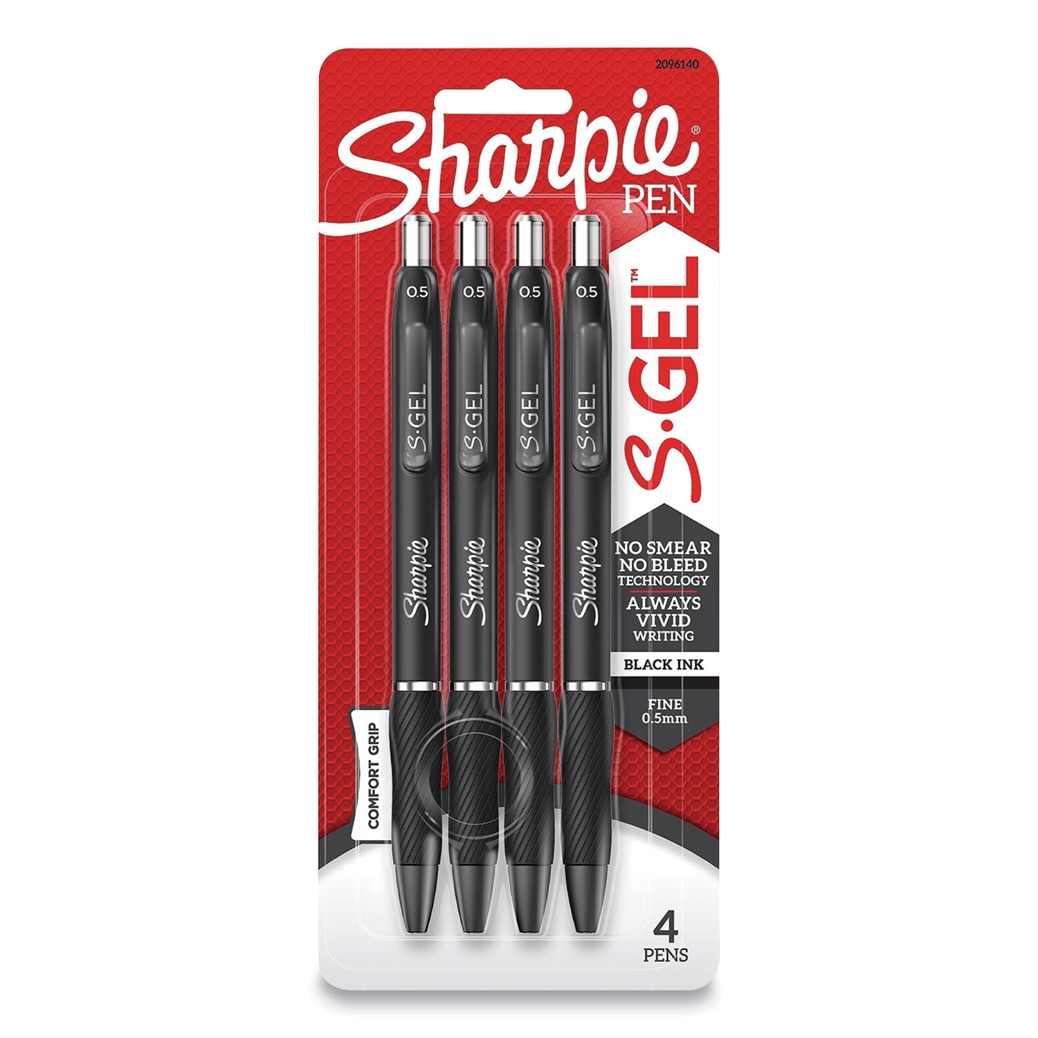 Sharpie® S-Gel™ S-GEL HIGH-PERFORMANCE GEL PEN, RETRACTABLE, FINE 0.5 MM, BLACK INK, BLACK BARREL, 4/PACK