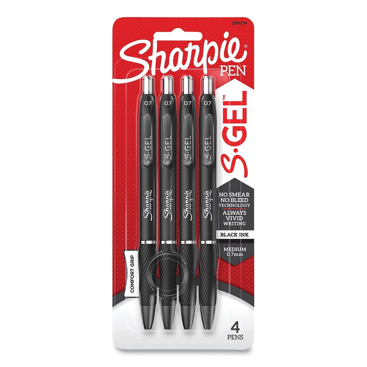 Sharpie® S-Gel™ S-GEL HIGH-PERFORMANCE GEL PEN, RETRACTABLE, MEDIUM 0.7 MM, BLACK INK, BLACK BARREL, 4/PACK
