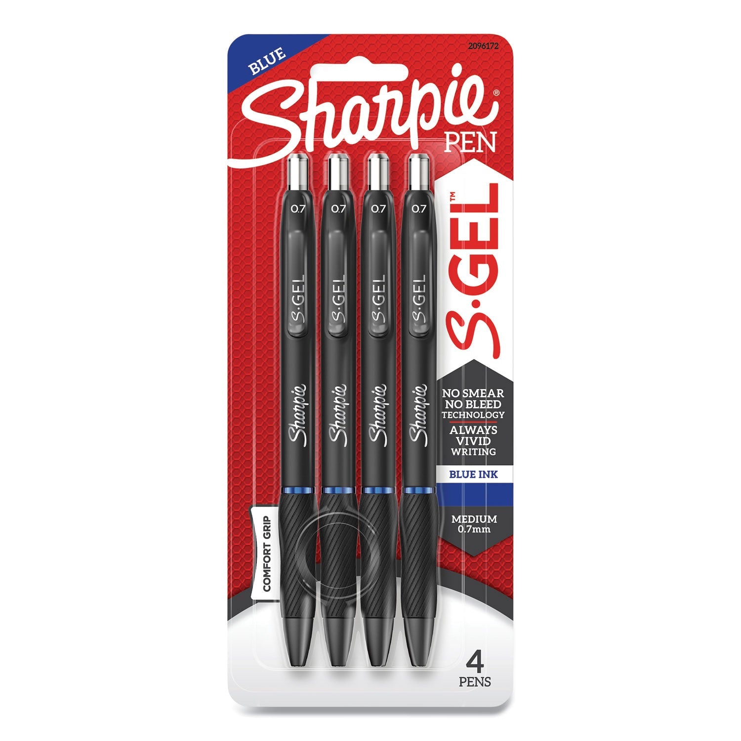 Sharpie® S-Gel™ S-Gel High-Performance Gel Pen, Retractable, Medium 0.7 Mm, Blue Ink, Black Barrel, 4/pack