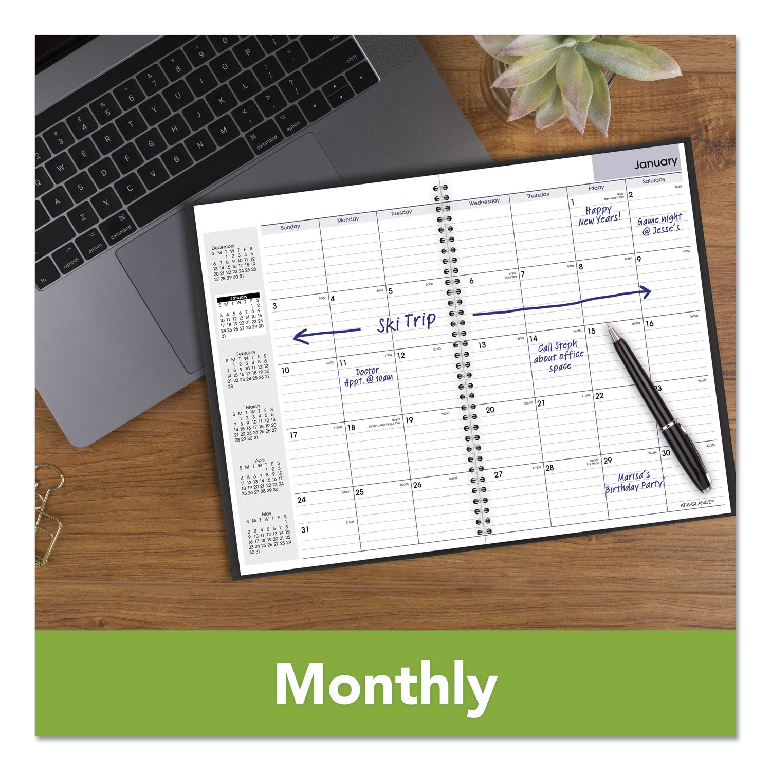 AT-A-GLANCE® DayMinder Monthly Planner, Ruled Blocks, 12 x 8, Black Cover, 14-Month: Dec 2024 to Jan 2026