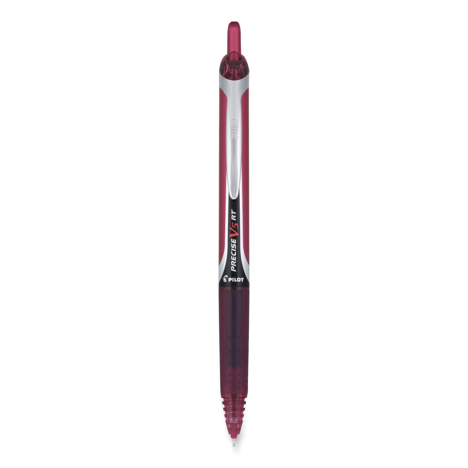 Pilot® Precise V5RT Rollerball Pen, Retractable, Extra-Fine 0.5 mm, Burgundy Ink, Burgundy/Silver Barrel, Dozen