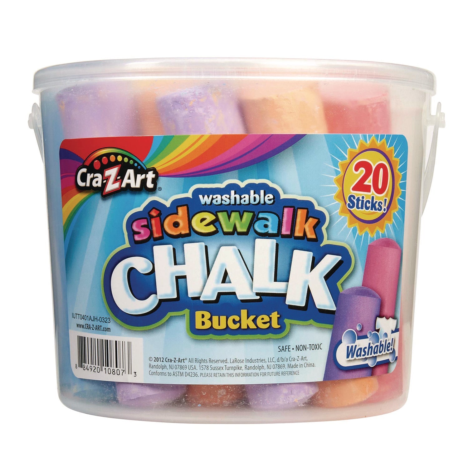 Cra-Z-Art® Washable Sidewalk Jumbo Chalk in Storage Bucket with Lid and Handle, 12.63", 20 Assorted Colors