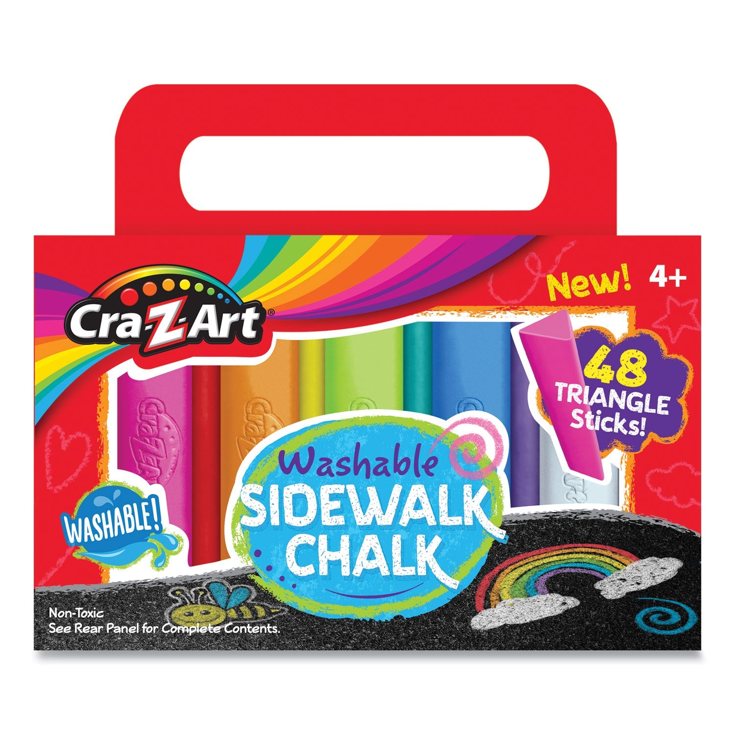 Cra-Z-Art® Washable Sidewalk Chalk, Triangle Shaped, 12.63", 48 Assorted Bright Colors, 48 Sticks/Set - Bloom Skins